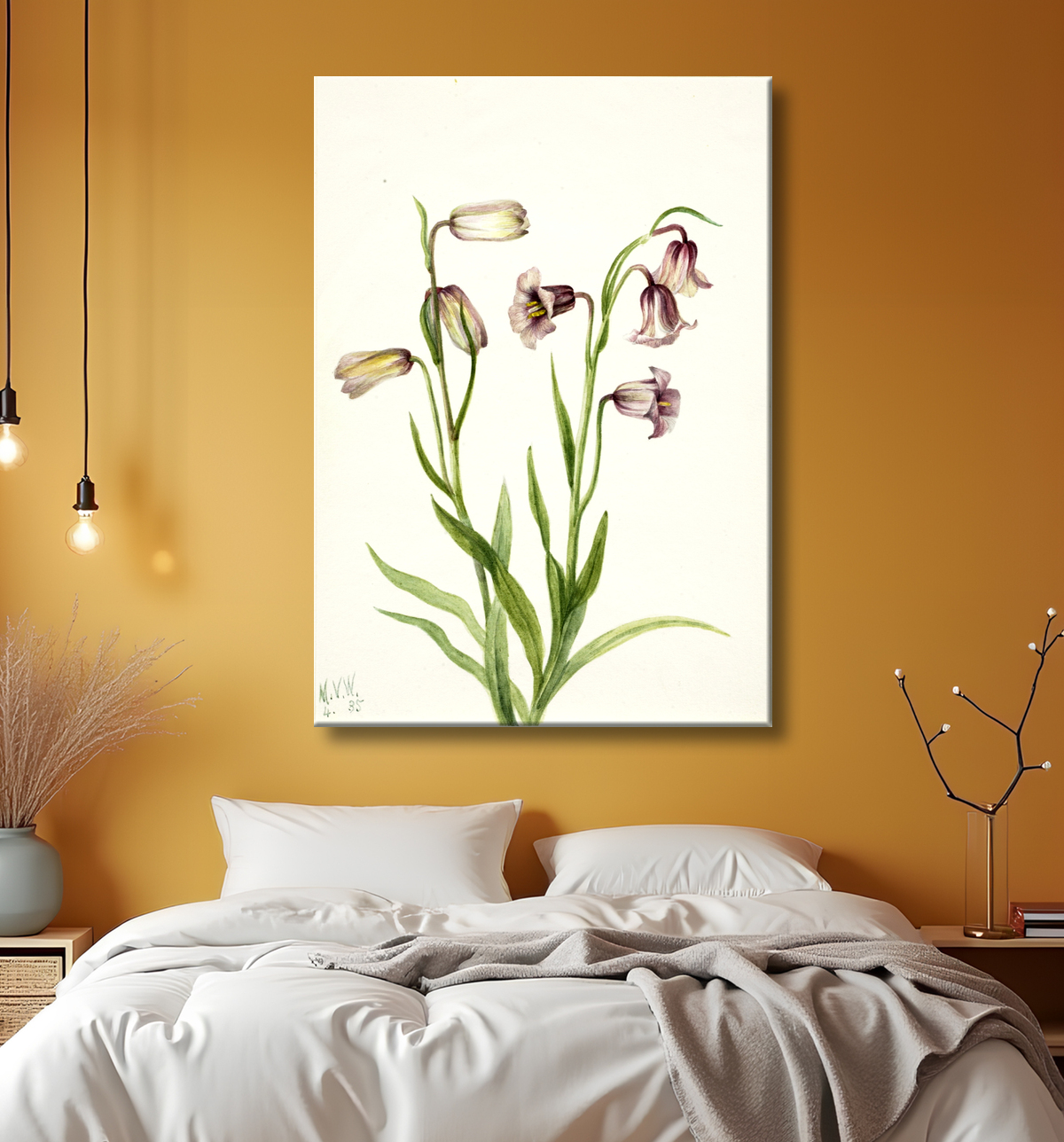 Reproduction Fritillaire (Fritillaria biflora) de Mary Vaux Walcott, born Philadelphia, PA 1860-died St. Andrews, New Brunswick, Canada 1940 avec decor