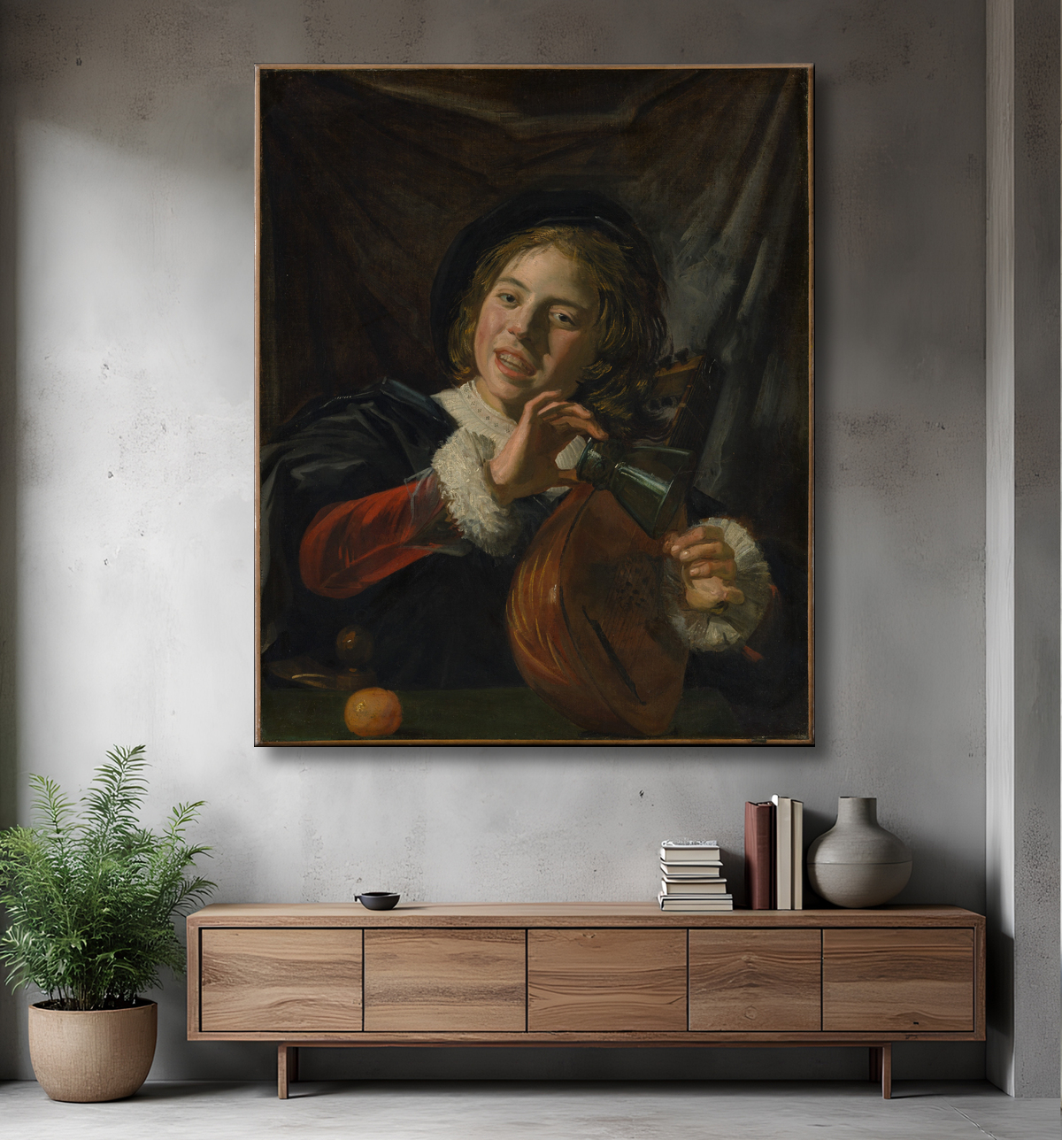Reproduction Garçon avec un luth de Frans Hals avec decor