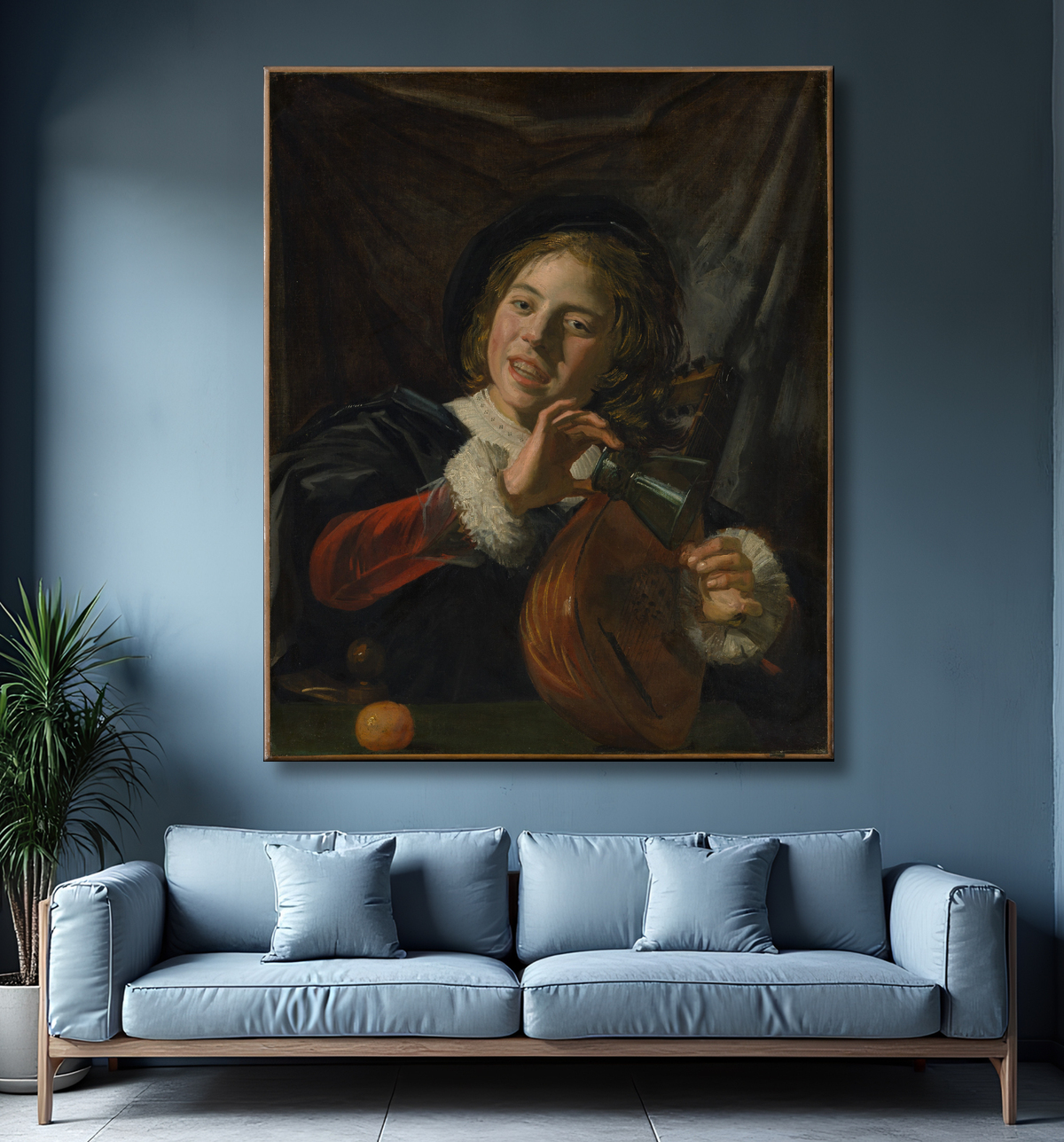 Reproduction Garçon avec un luth de Frans Hals avec decor