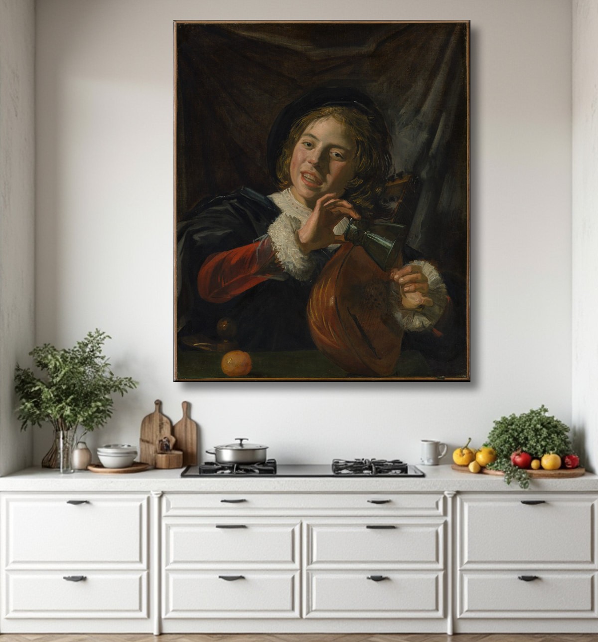 Reproduction Garçon avec un luth de Frans Hals avec decor