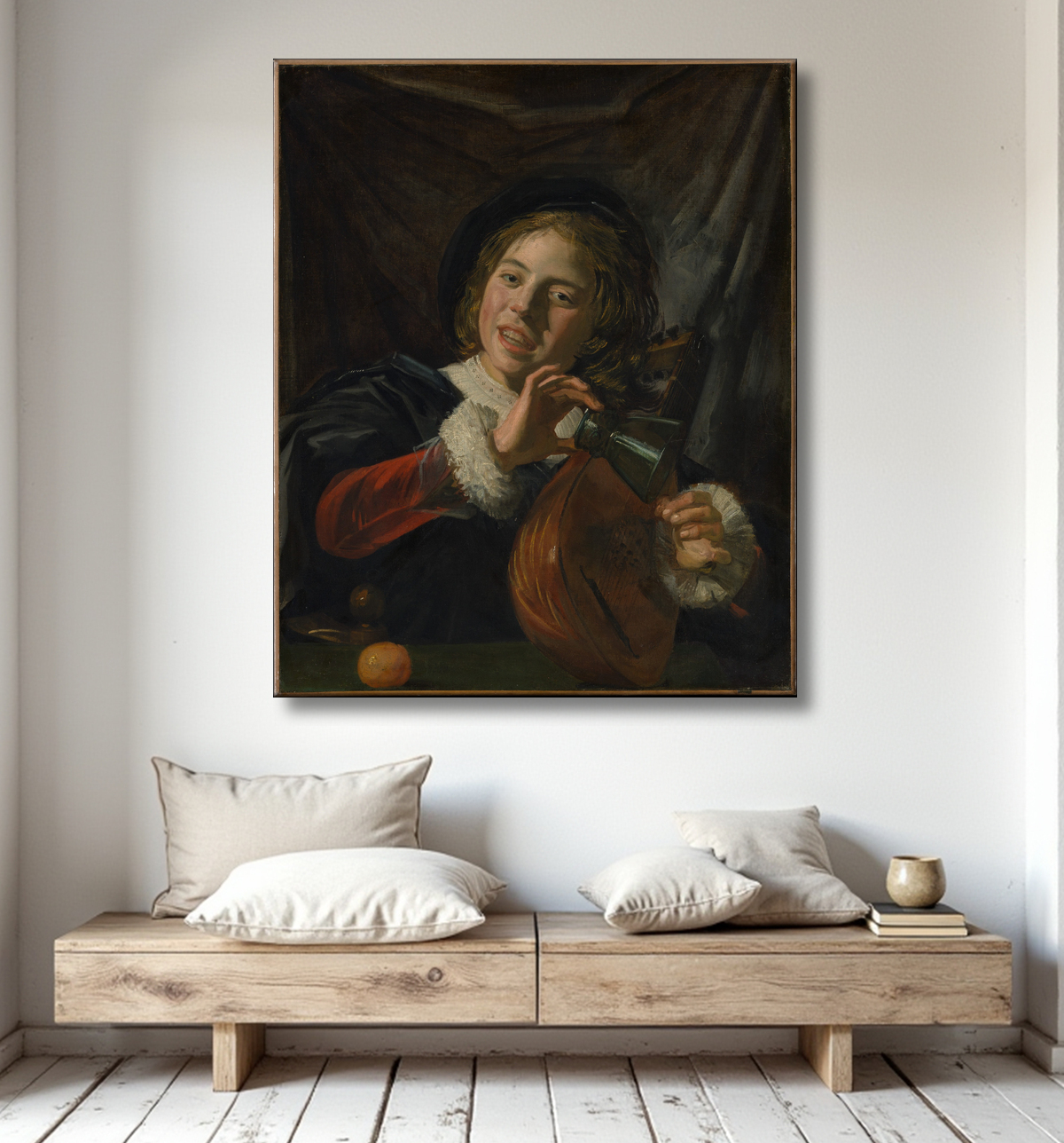 Reproduction Garçon avec un luth de Frans Hals avec decor