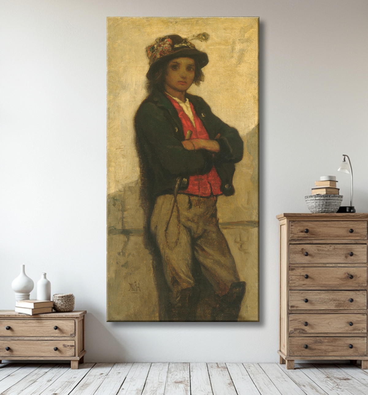 Reproduction garçon italien de William Morris Hunt avec decor