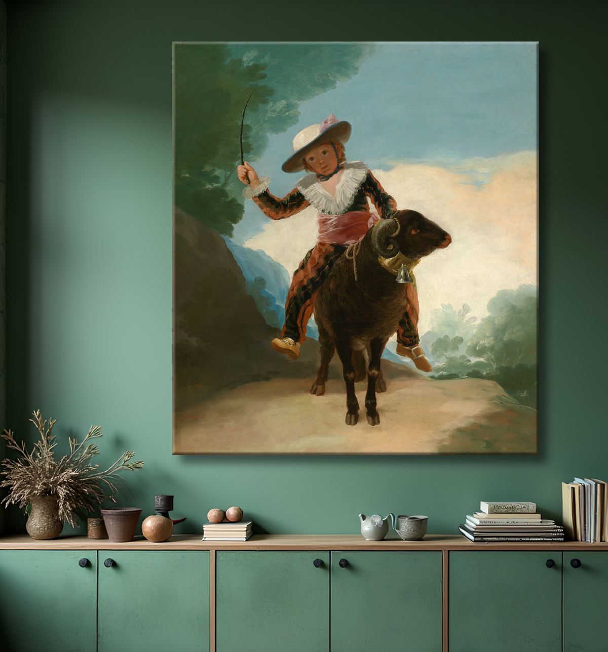 Reproduction Garçon sur un bélier de Francisco José de Goya y Lucientes avec decor