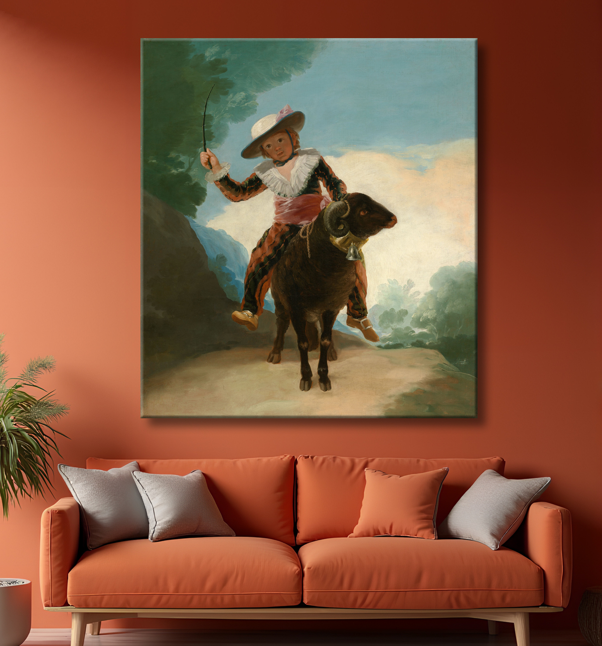 Reproduction Garçon sur un bélier de Francisco José de Goya y Lucientes avec decor