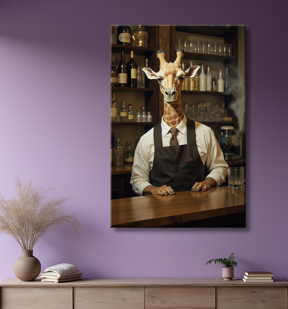Tableau d'une girafe Barman avec decor