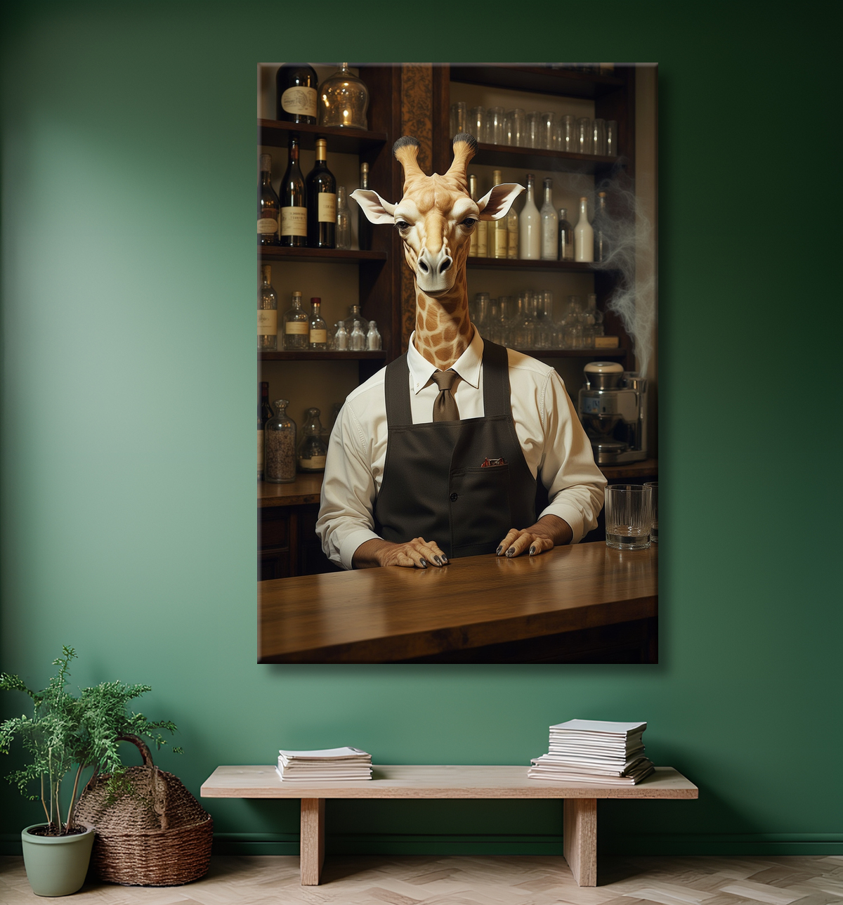 Tableau d'une girafe Barman avec decor