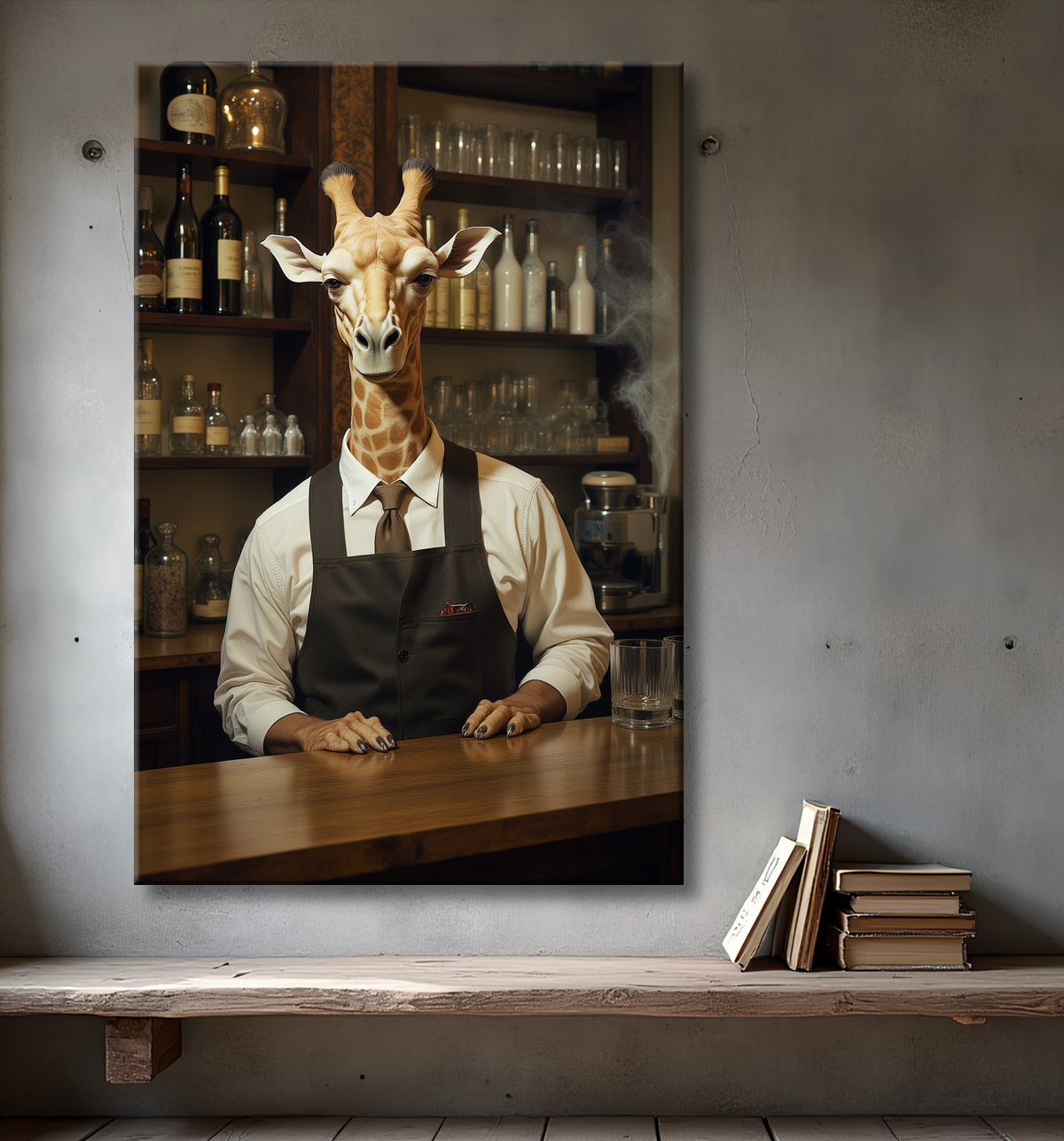 Tableau d'une girafe Barman avec decor