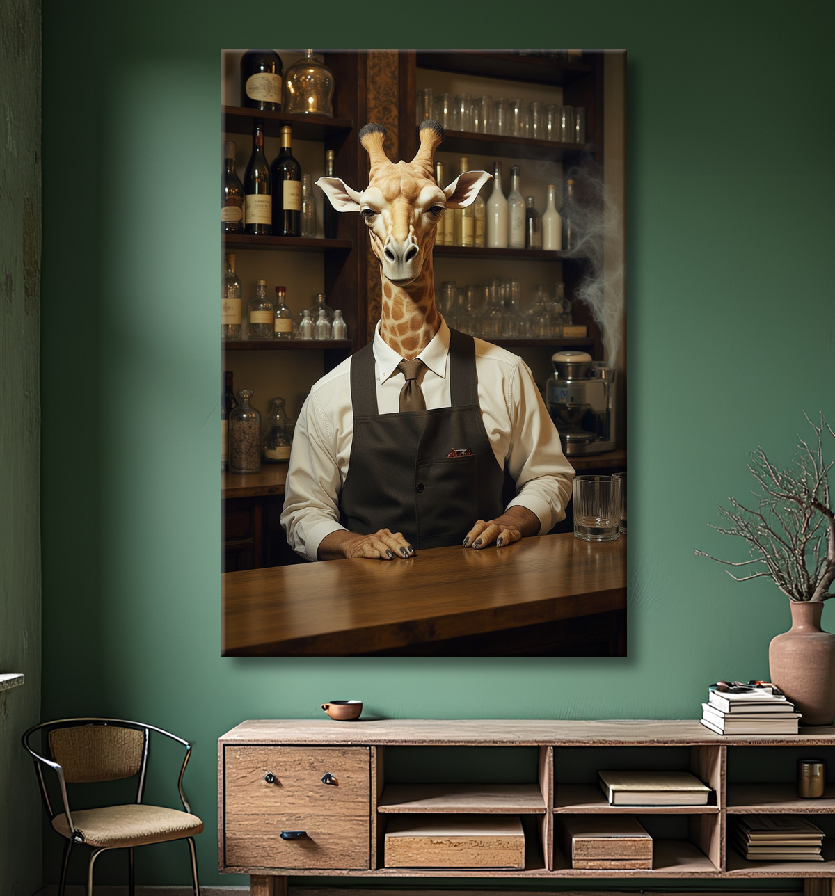 Tableau d'une girafe Barman avec decor