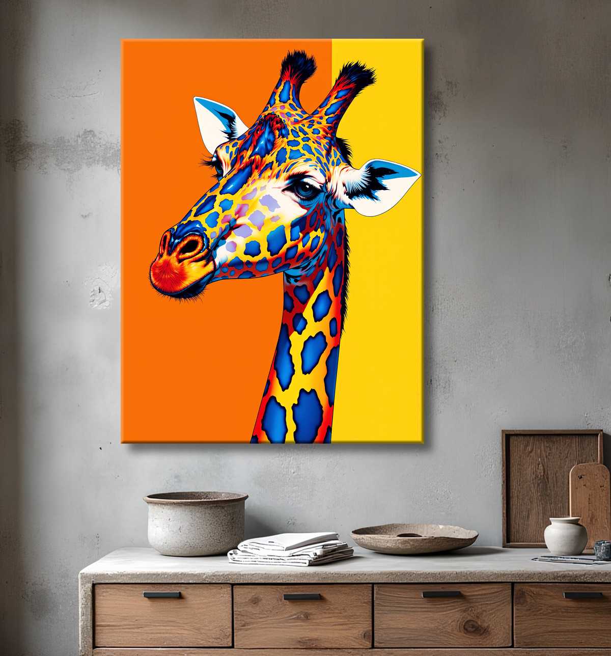 Tableau girafe pop art - Couleurs vives et élégance ludique avec decor