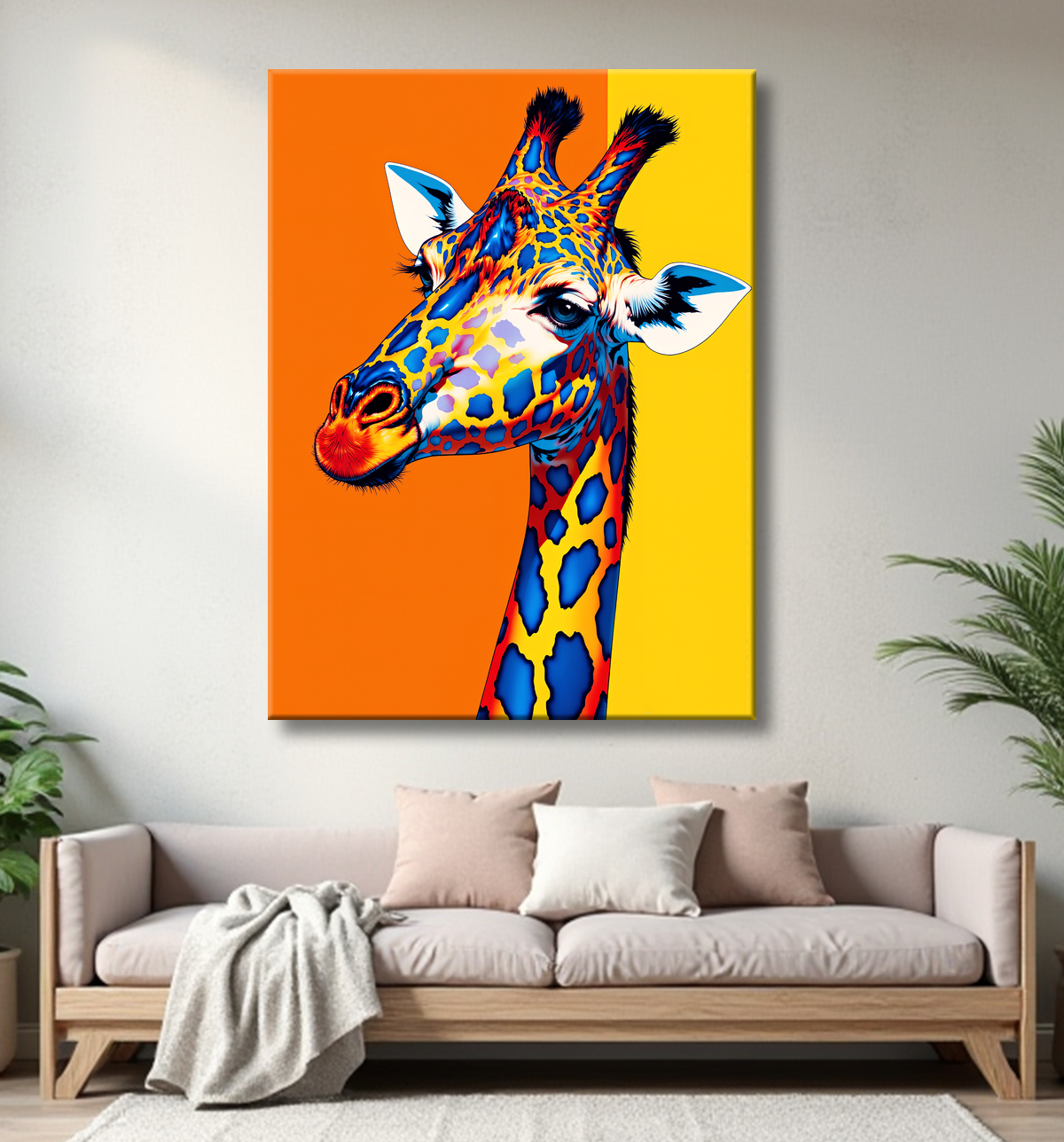 Tableau girafe pop art - Couleurs vives et élégance ludique avec decor