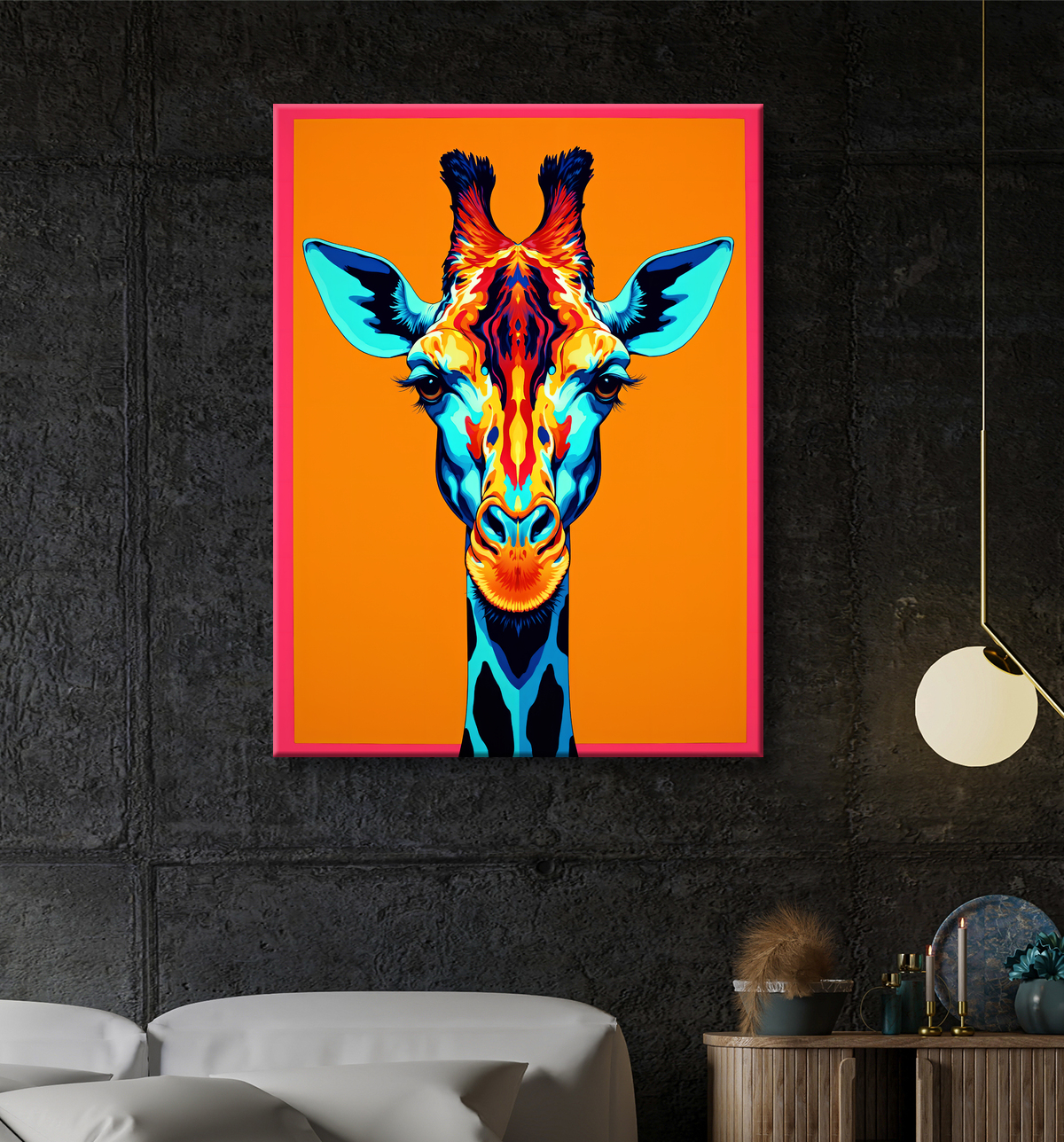 Tableau girafe pop art - Couleurs vives et élégance ludique avec decor