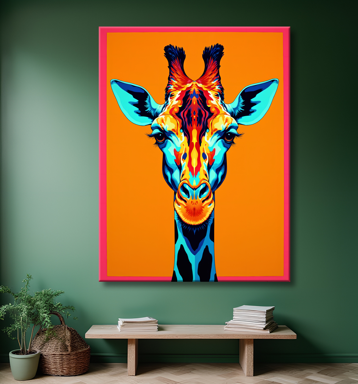 Tableau girafe pop art - Couleurs vives et élégance ludique avec decor