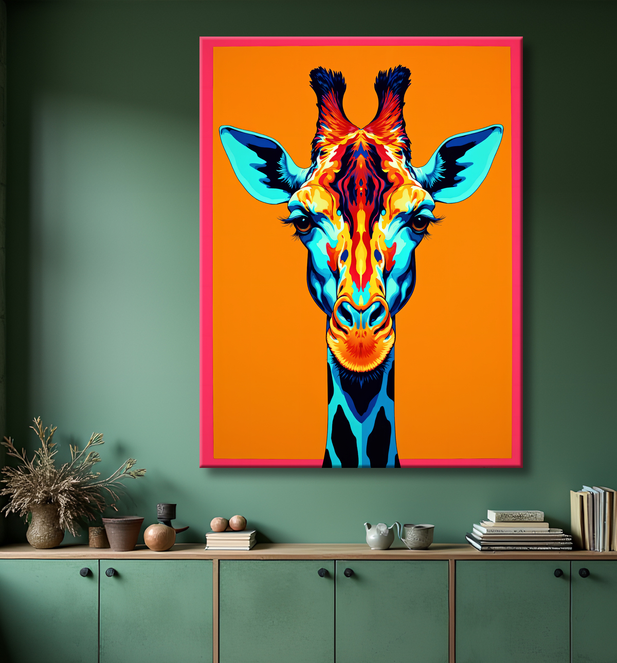 Tableau girafe pop art - Couleurs vives et élégance ludique avec decor