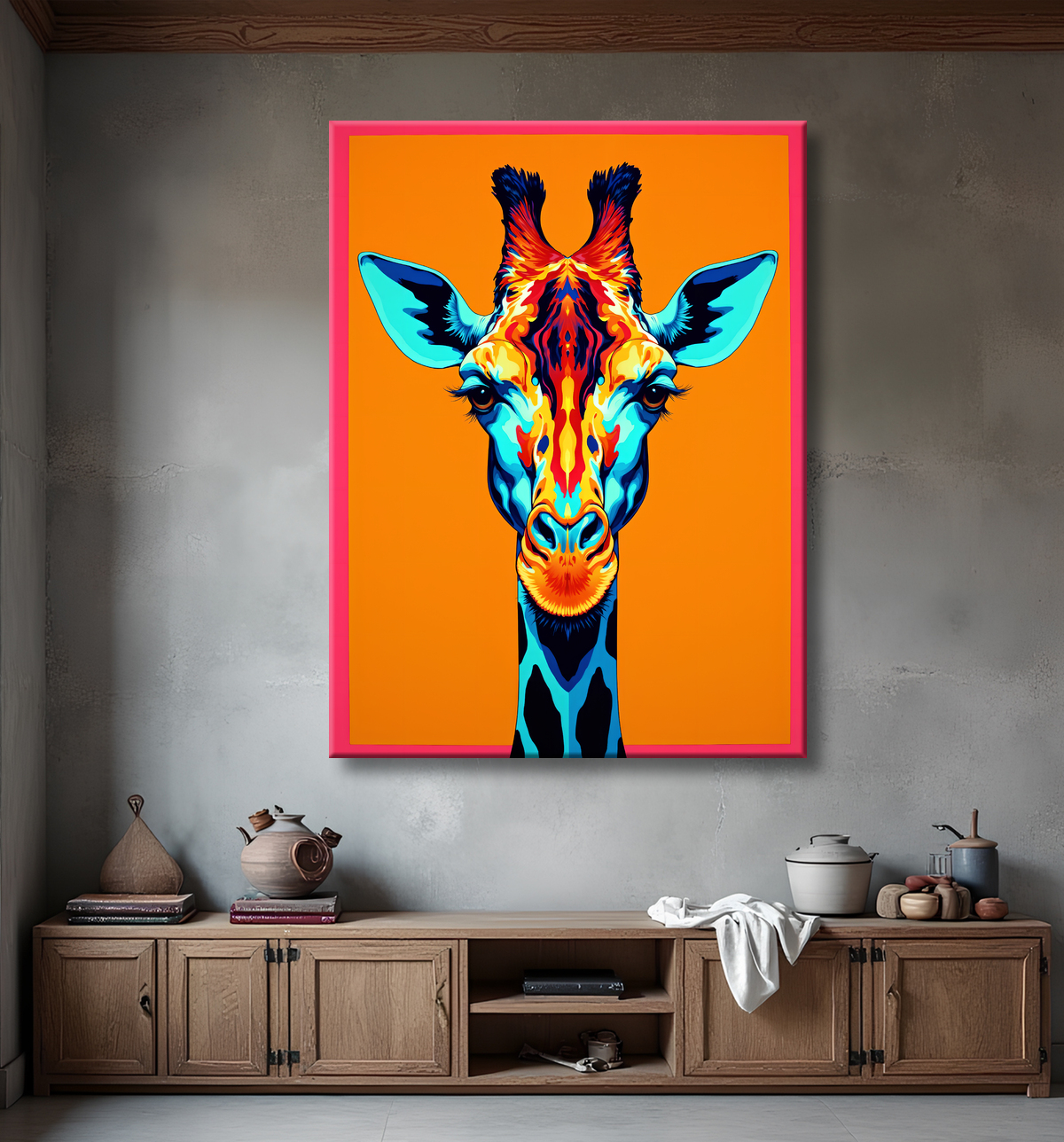 Tableau girafe pop art - Couleurs vives et élégance ludique avec decor