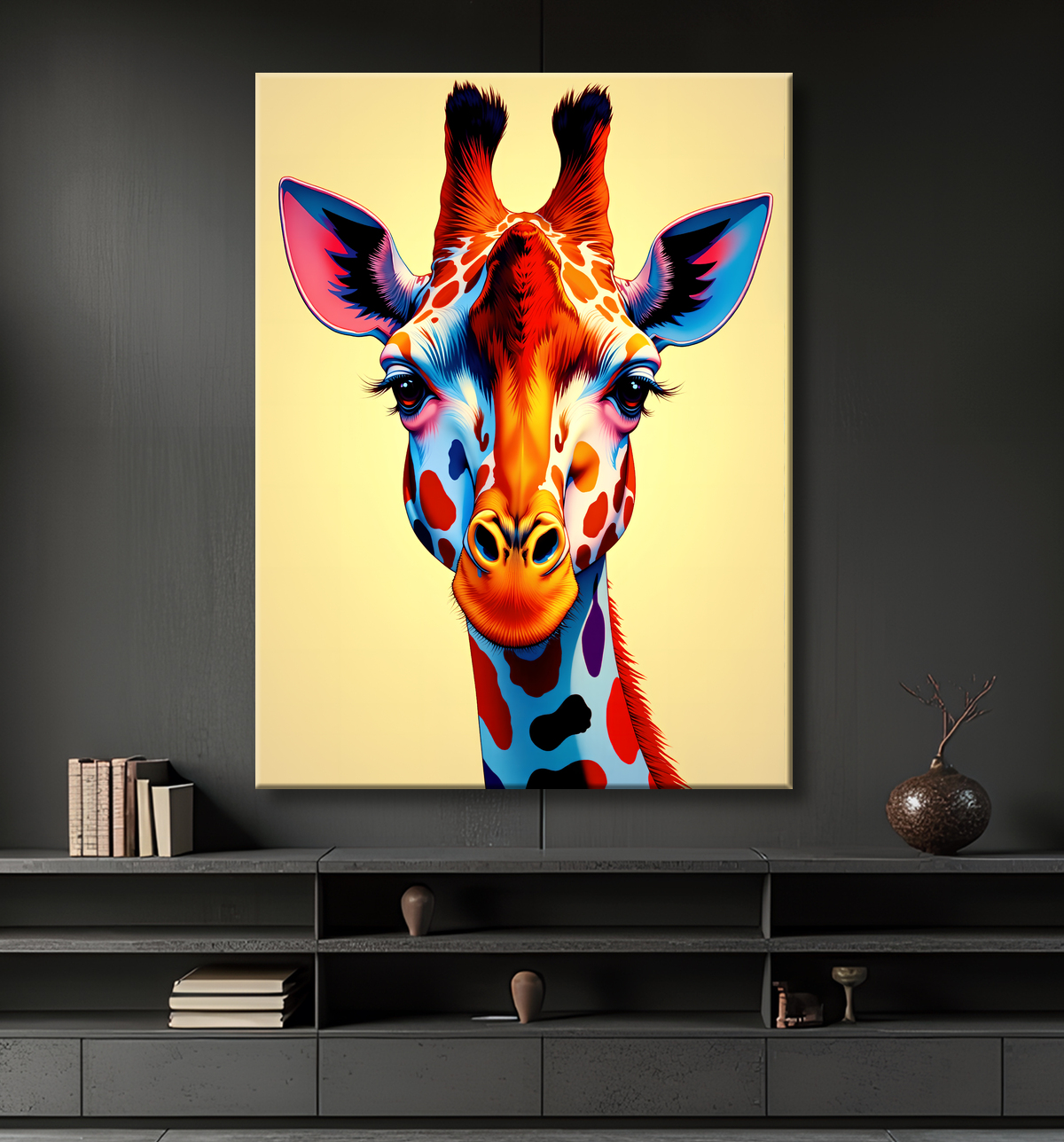 Tableau girafe pop art - Couleurs vives et élégance ludique avec decor