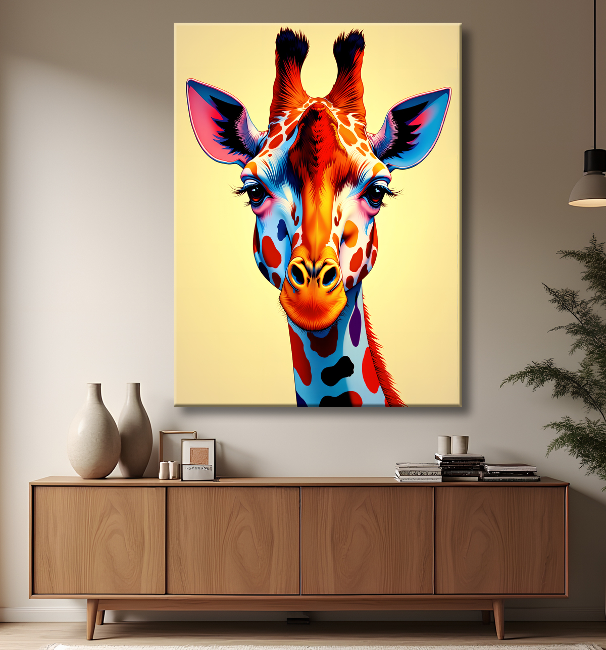 Tableau girafe pop art - Couleurs vives et élégance ludique avec decor