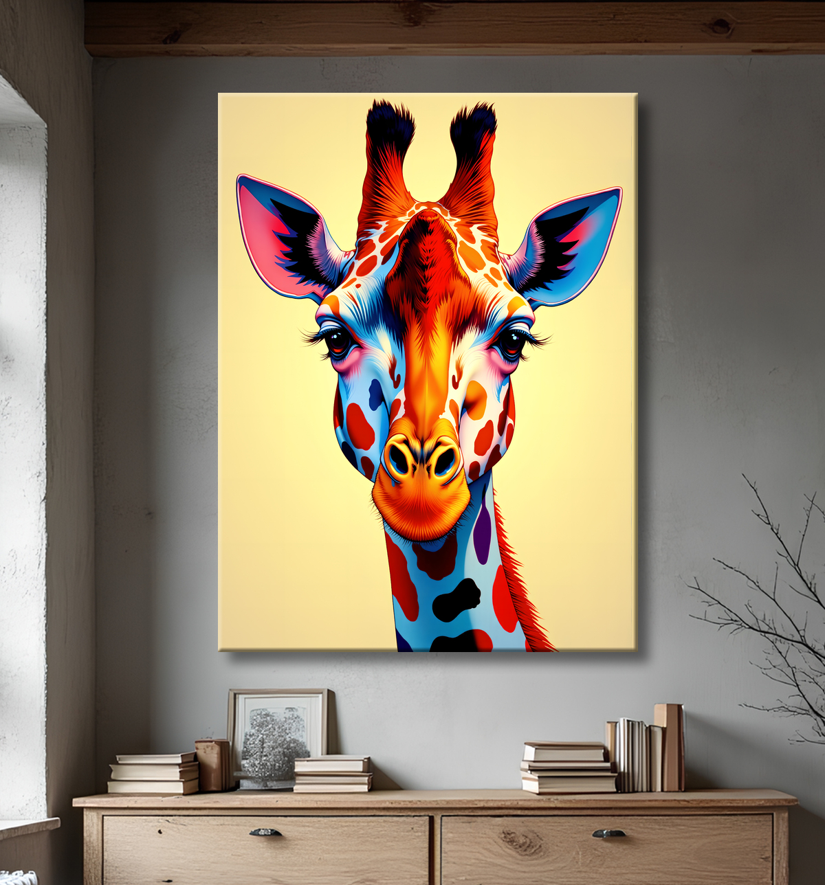 Tableau girafe pop art - Couleurs vives et élégance ludique avec decor