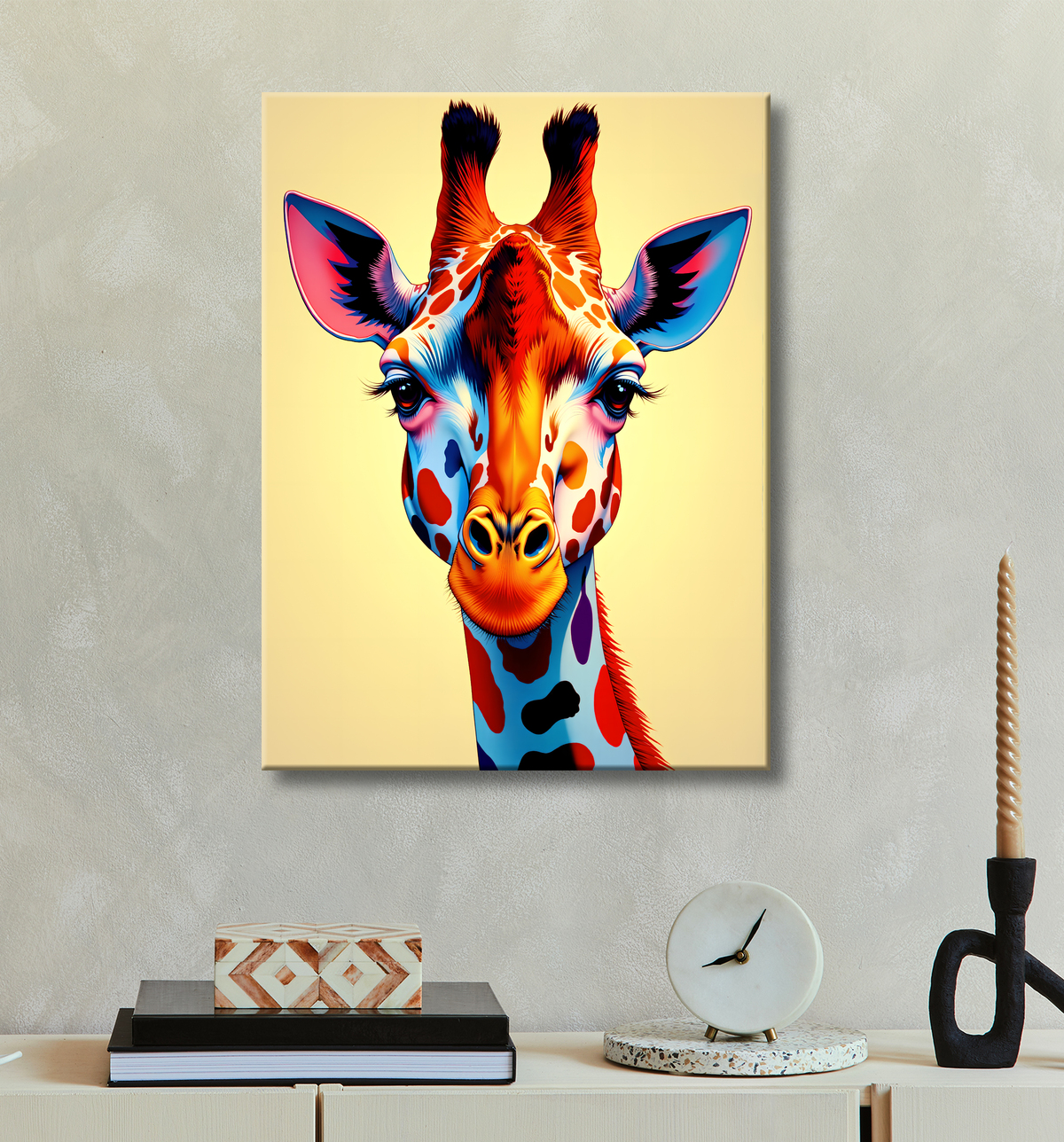 Tableau girafe pop art - Couleurs vives et élégance ludique avec decor