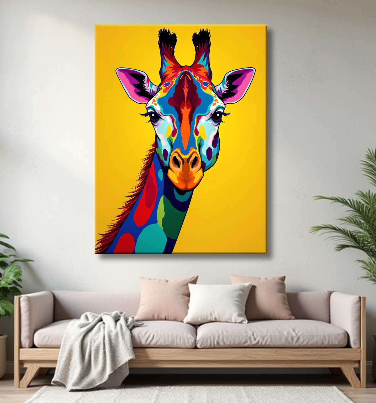 Tableau girafe pop art - Couleurs vives et élégance ludique avec decor