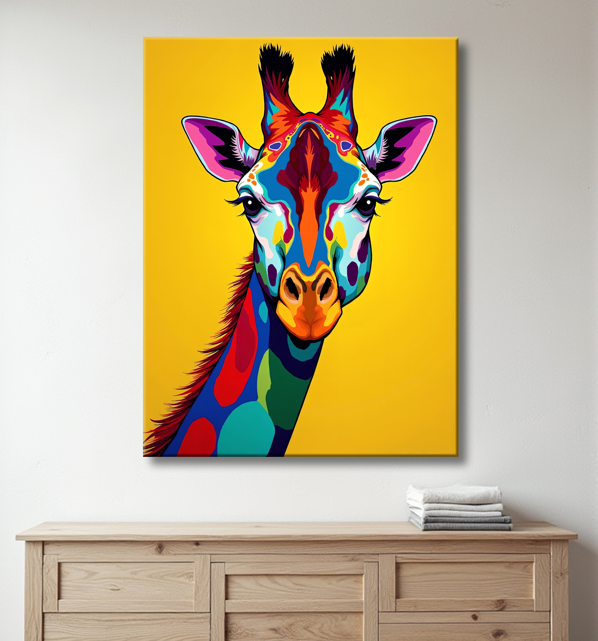 Tableau girafe pop art - Couleurs vives et élégance ludique avec decor