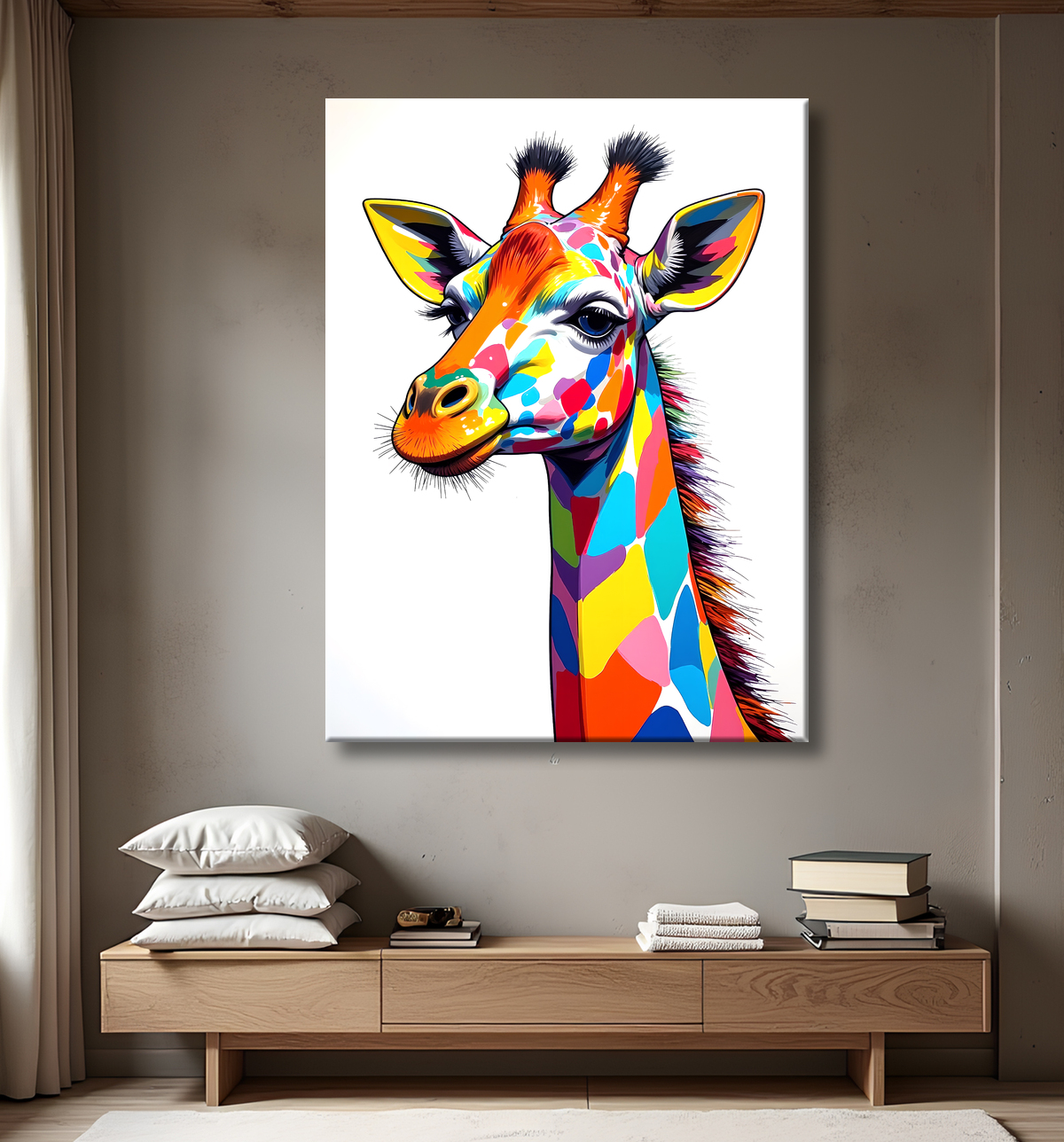 Tableau girafe pop art - Couleurs vives et élégance ludique avec decor