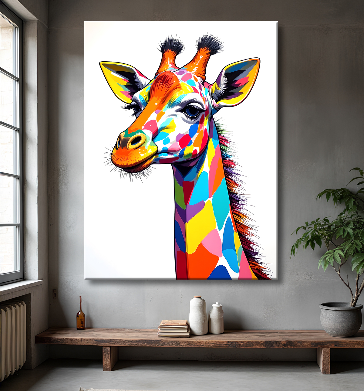 Tableau girafe pop art - Couleurs vives et élégance ludique avec decor