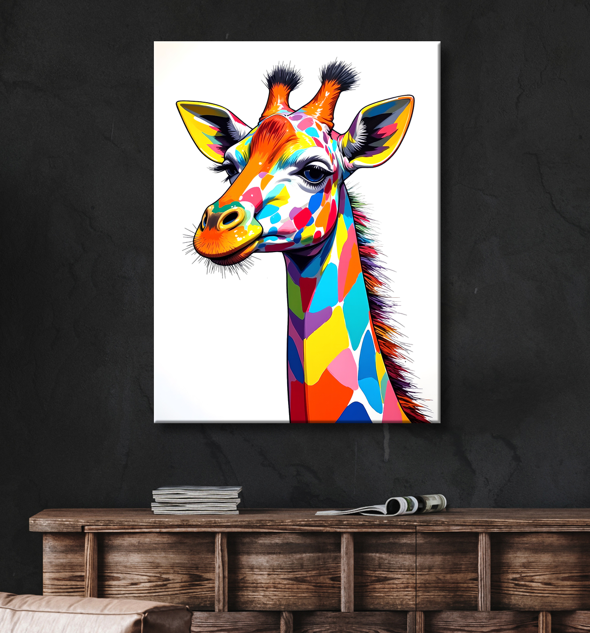 Tableau girafe pop art - Couleurs vives et élégance ludique avec decor