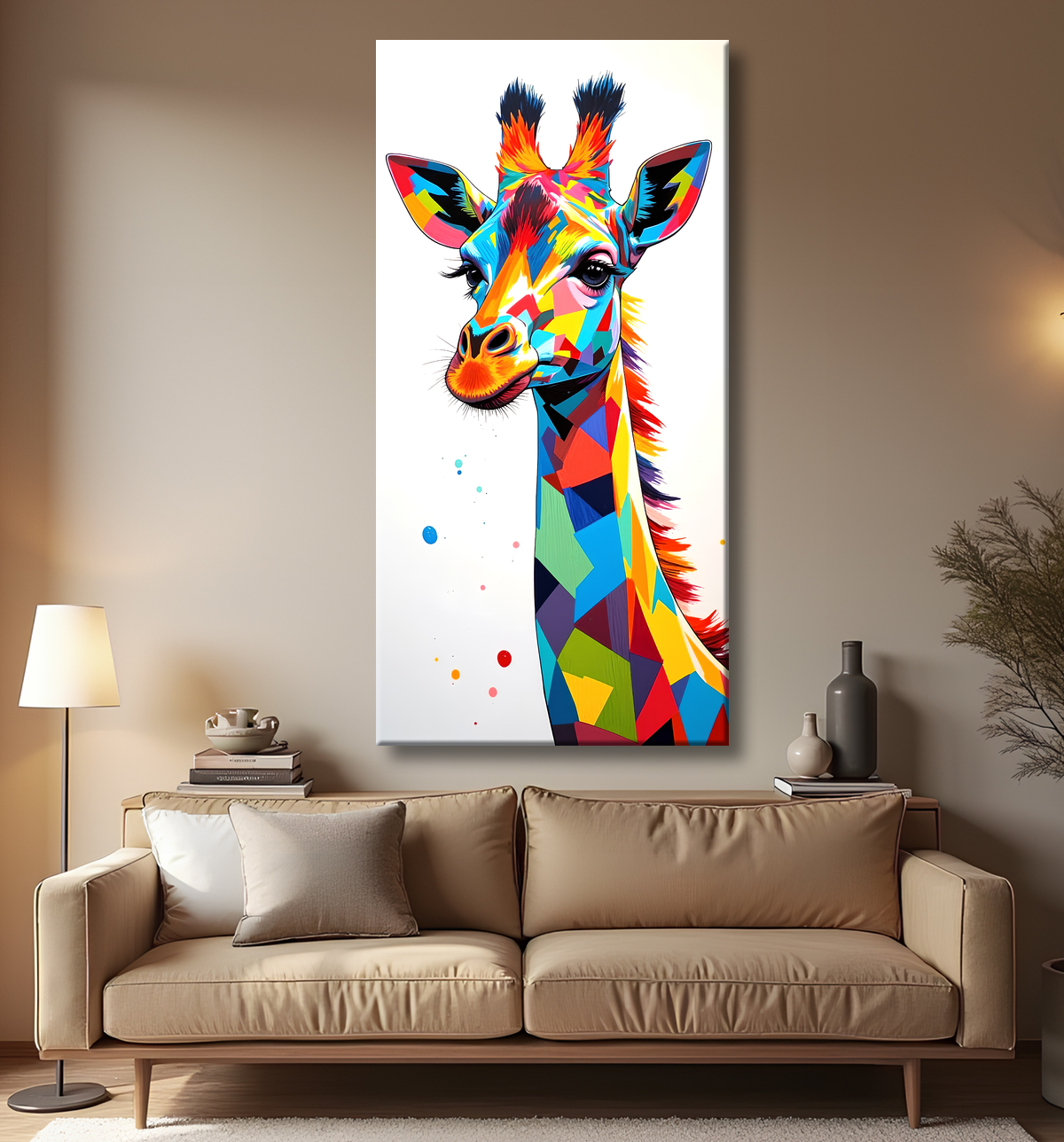 Tableau girafe pop art - Couleurs vives et élégance ludique avec decor