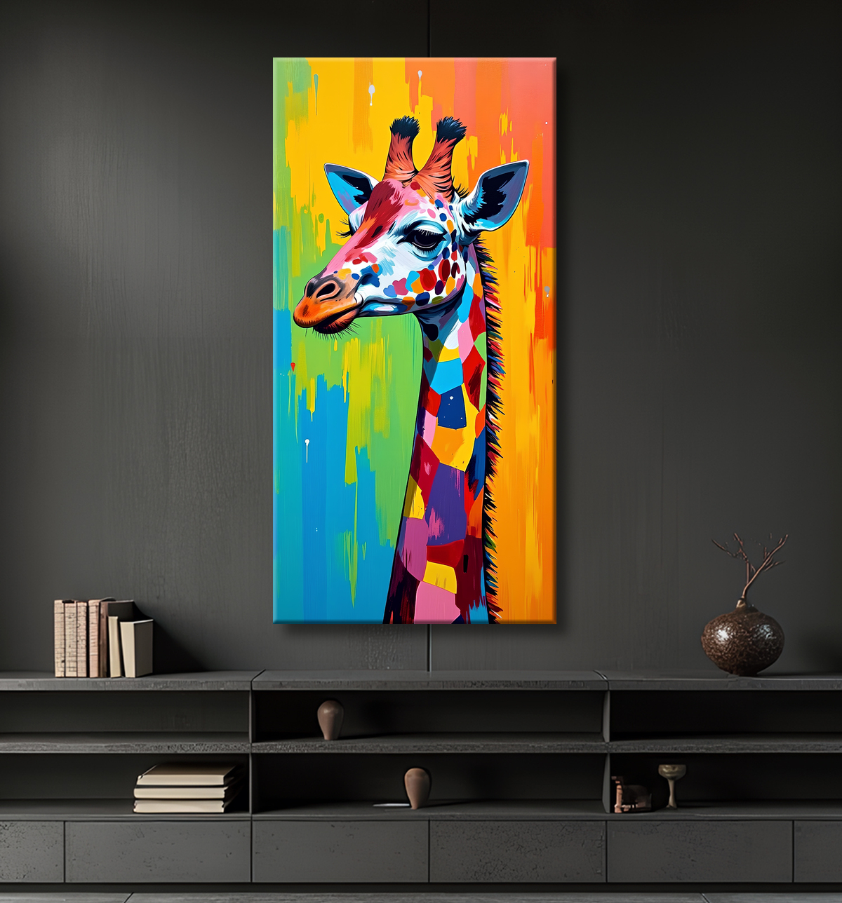 Tableau girafe pop art - Couleurs vives et élégance ludique avec decor