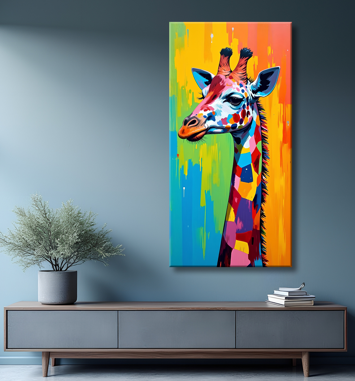 Tableau girafe pop art - Couleurs vives et élégance ludique avec decor