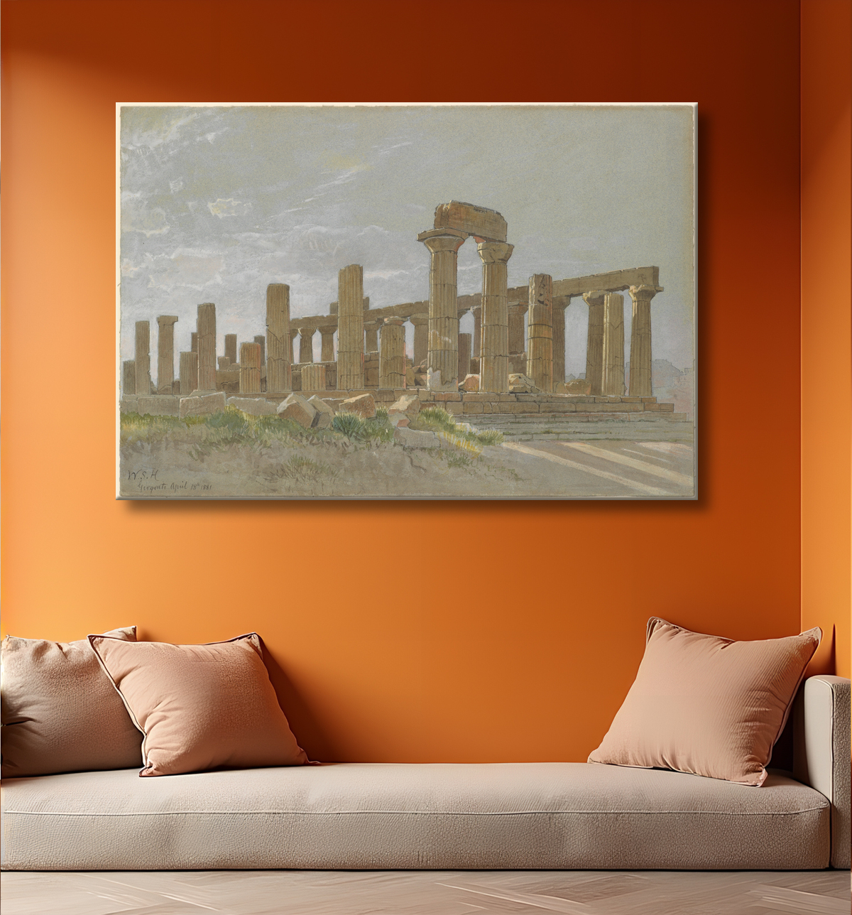 Reproduction Girgenti (le temple de Westinghouse à Agrigente) de William Stanley Haseltine avec decor