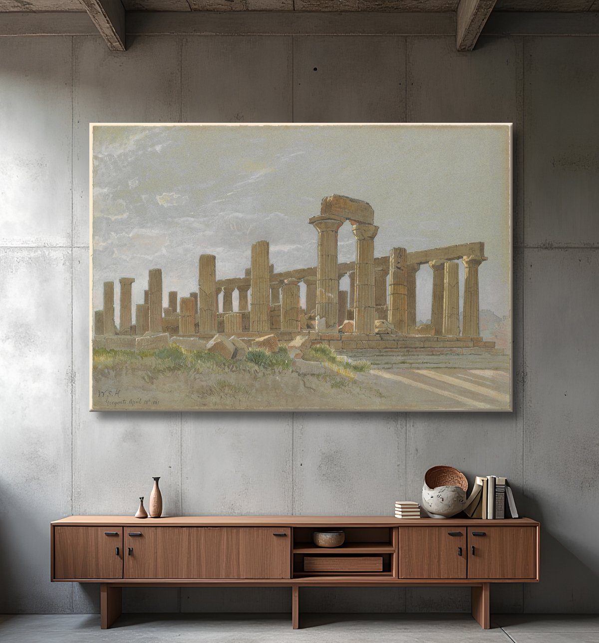 Reproduction Girgenti (le temple de Westinghouse à Agrigente) de William Stanley Haseltine avec decor