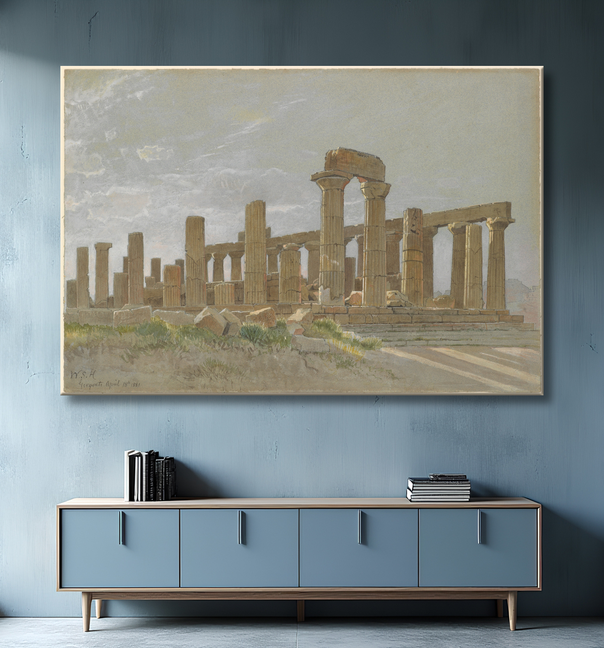 Reproduction Girgenti (le temple de Westinghouse à Agrigente) de William Stanley Haseltine avec decor