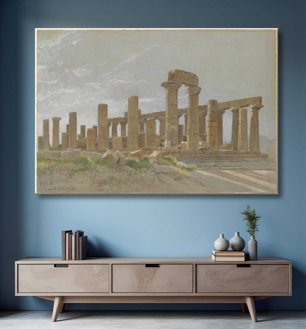 Reproduction Girgenti (le temple de Westinghouse à Agrigente) de William Stanley Haseltine avec decor