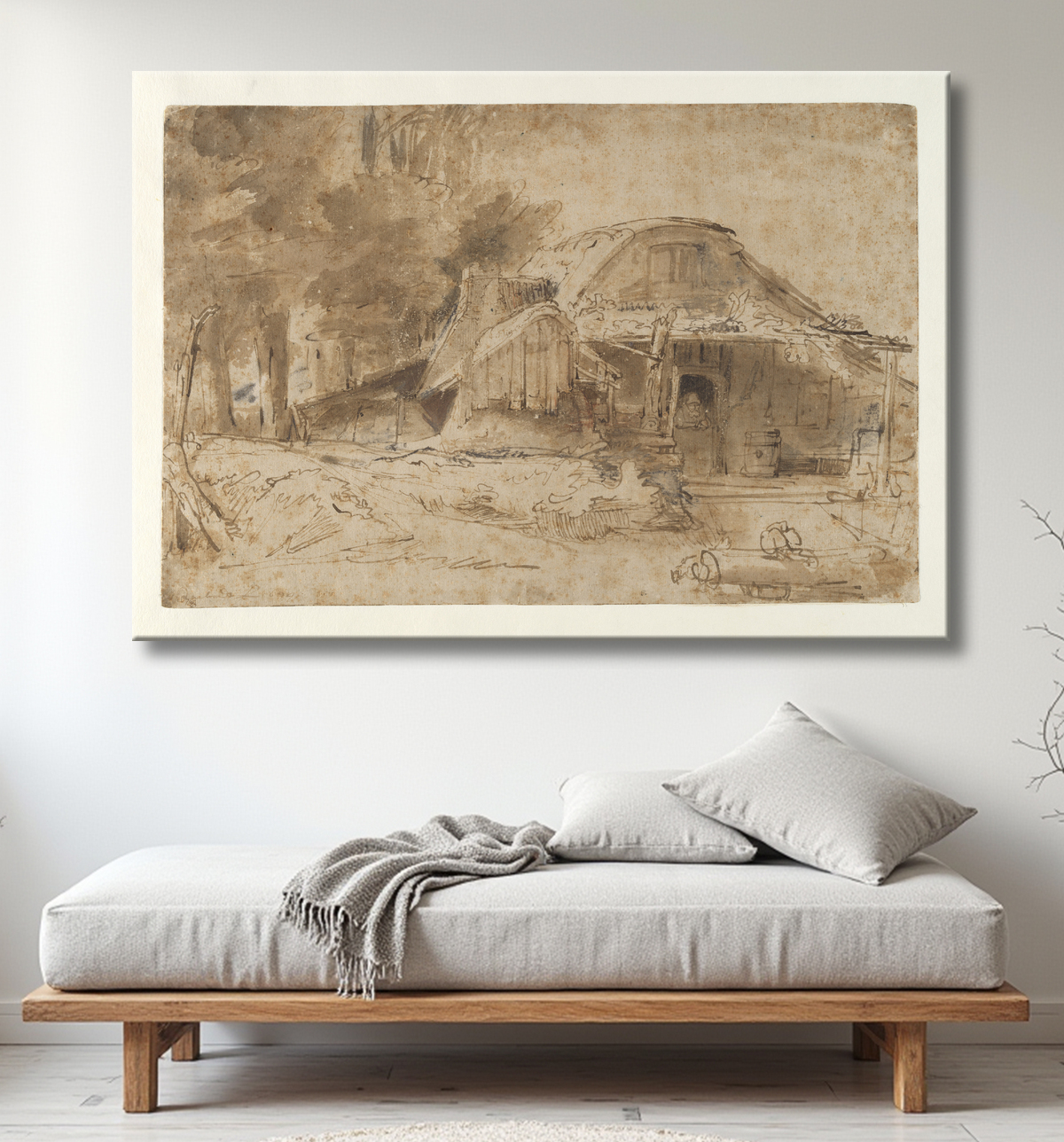 Reproduction Gîte près de l'Entrée d'un Bois de Rembrandt (Rembrandt van Rijn) avec decor