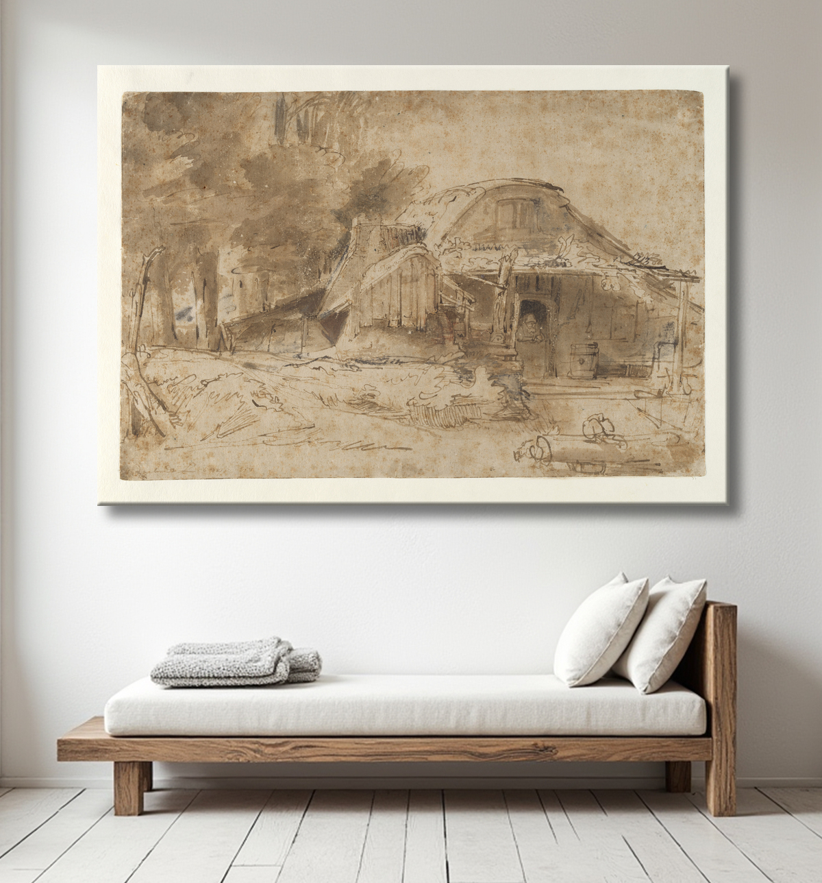 Reproduction Gîte près de l'Entrée d'un Bois de Rembrandt (Rembrandt van Rijn) avec decor
