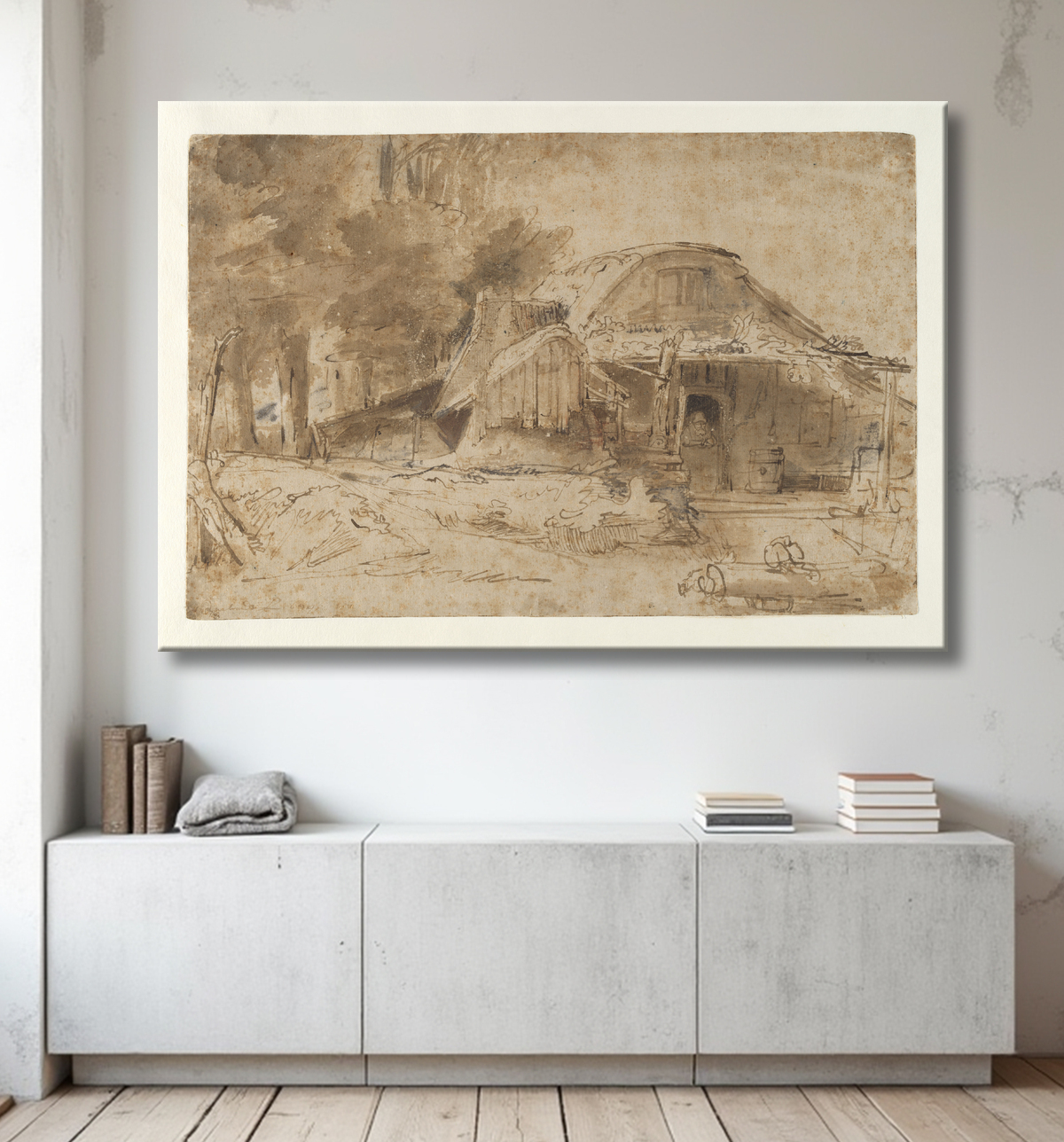 Reproduction Gîte près de l'Entrée d'un Bois de Rembrandt (Rembrandt van Rijn) avec decor