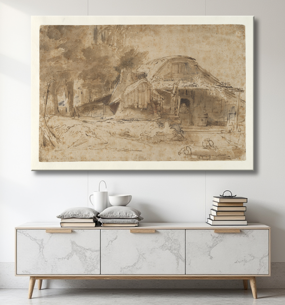 Reproduction Gîte près de l'Entrée d'un Bois de Rembrandt (Rembrandt van Rijn) avec decor