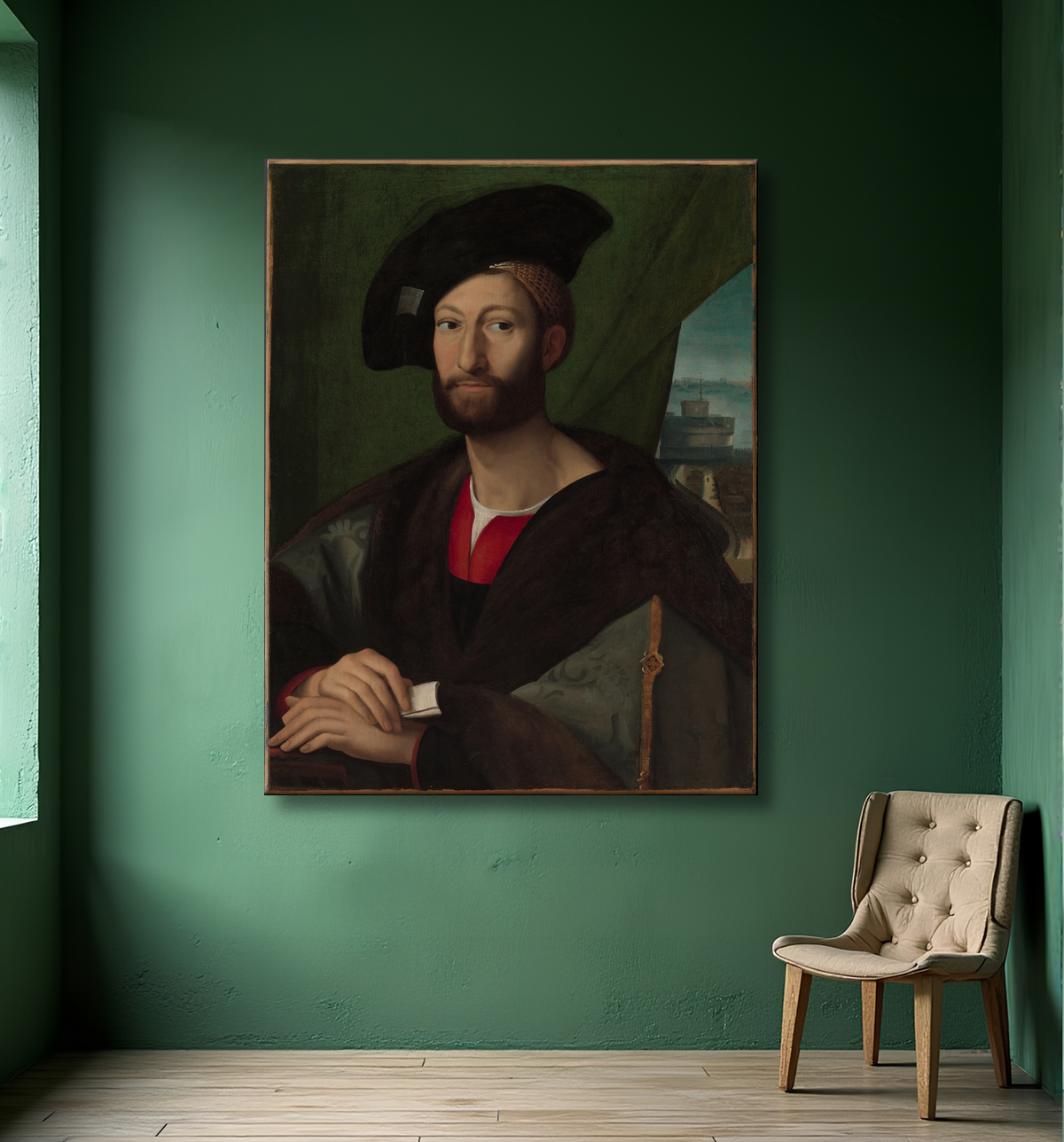 Reproduction Giuliano de 'Medici (1479-1516), duc de Nemours de Raphael avec decor