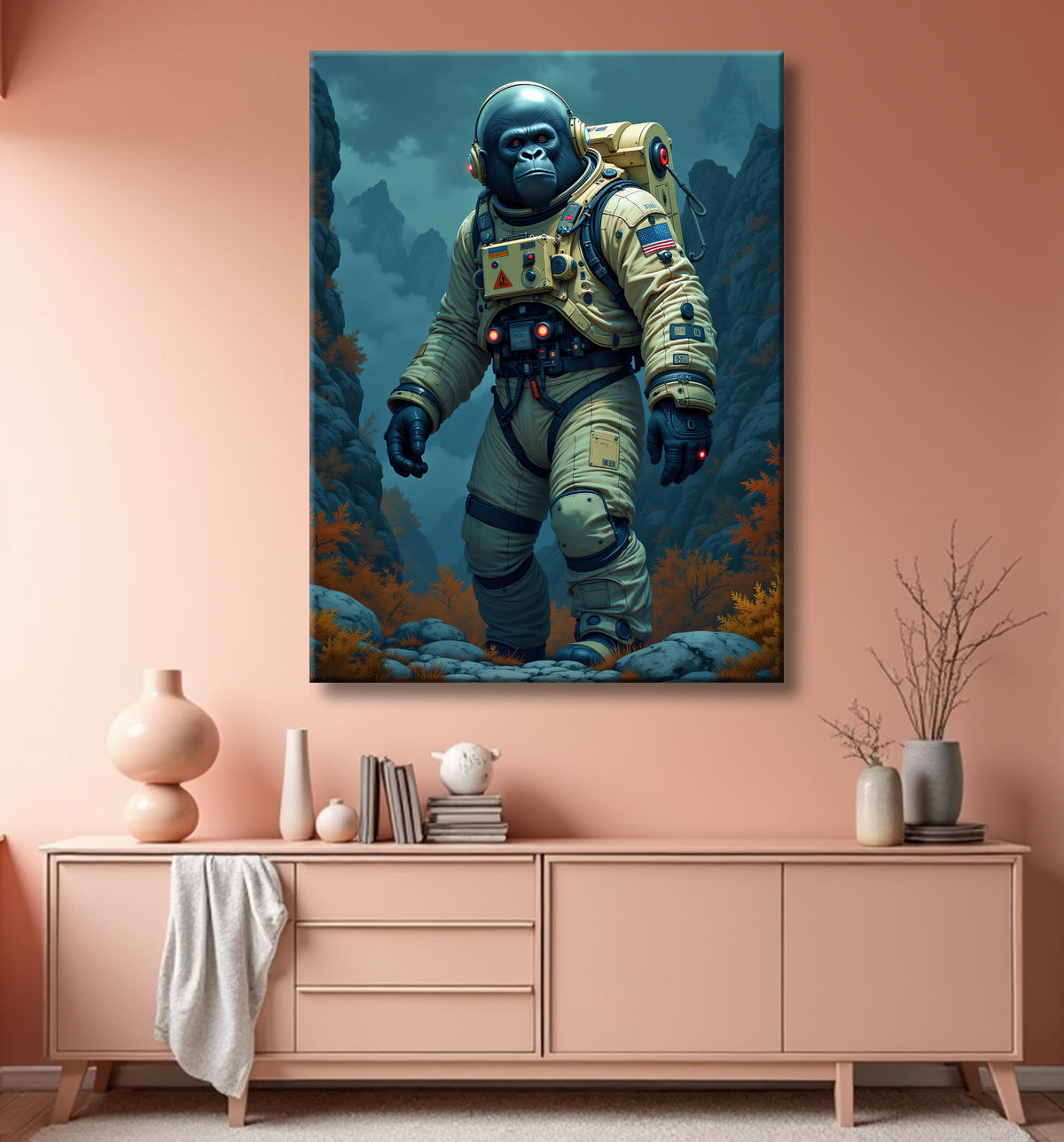 Tableau gorille astronaute - Décoration murale animale originale avec decor
