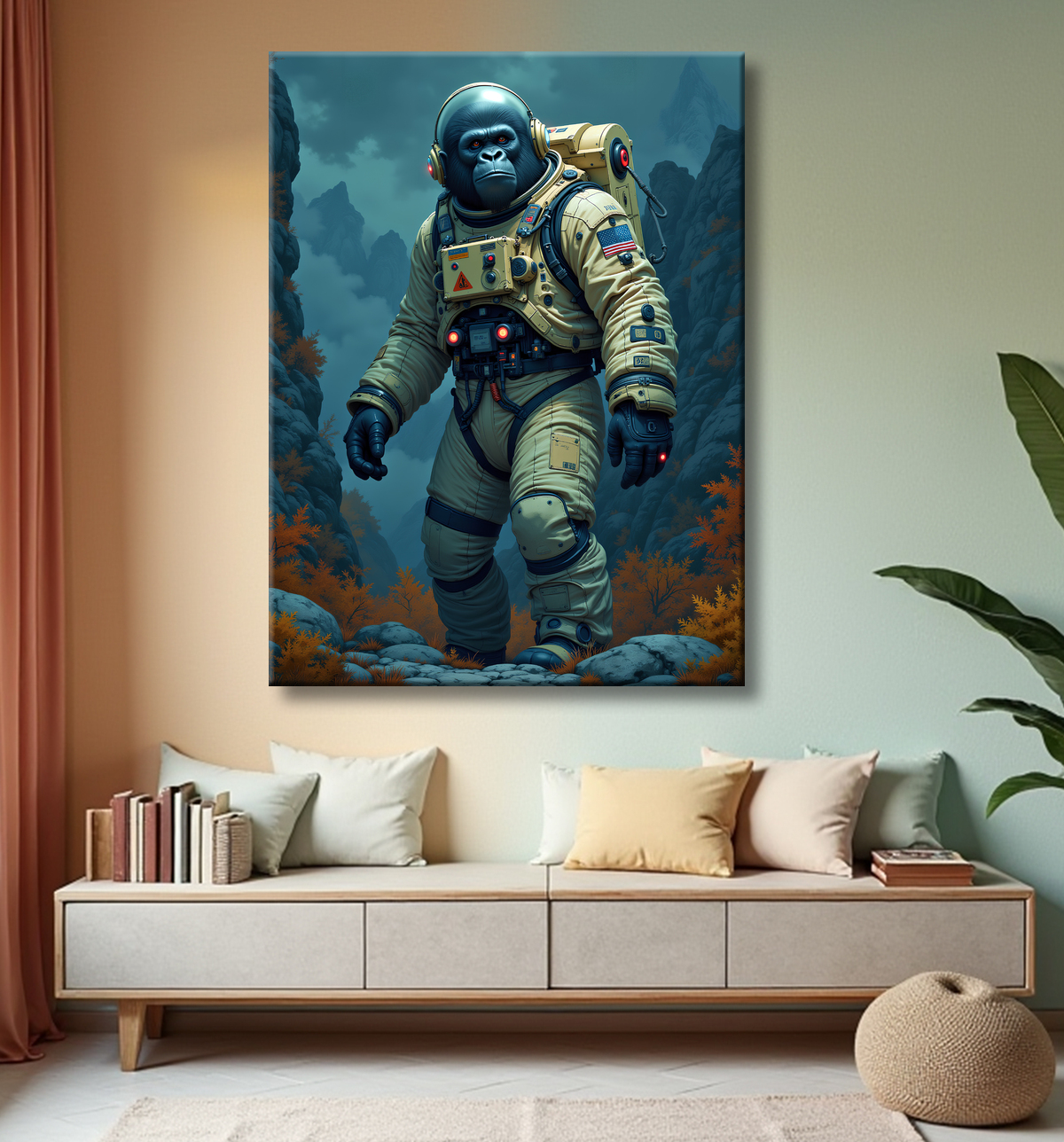 Tableau gorille astronaute - Décoration murale animale originale avec decor