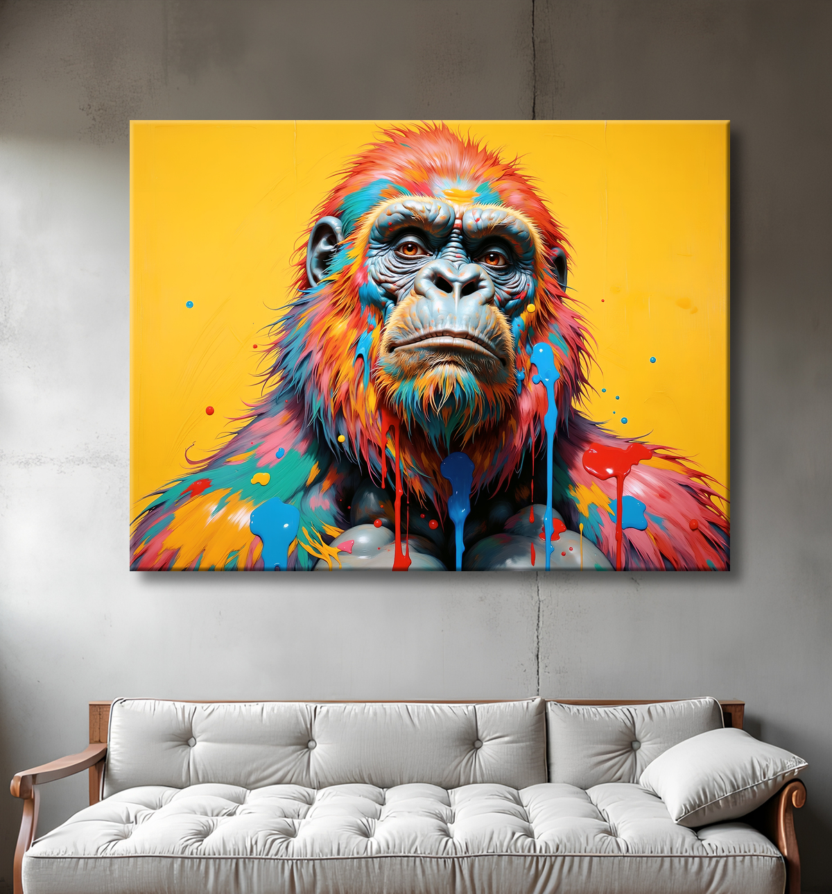 Tableau gorille pop art - Couleurs saturées et design graphique avec decor