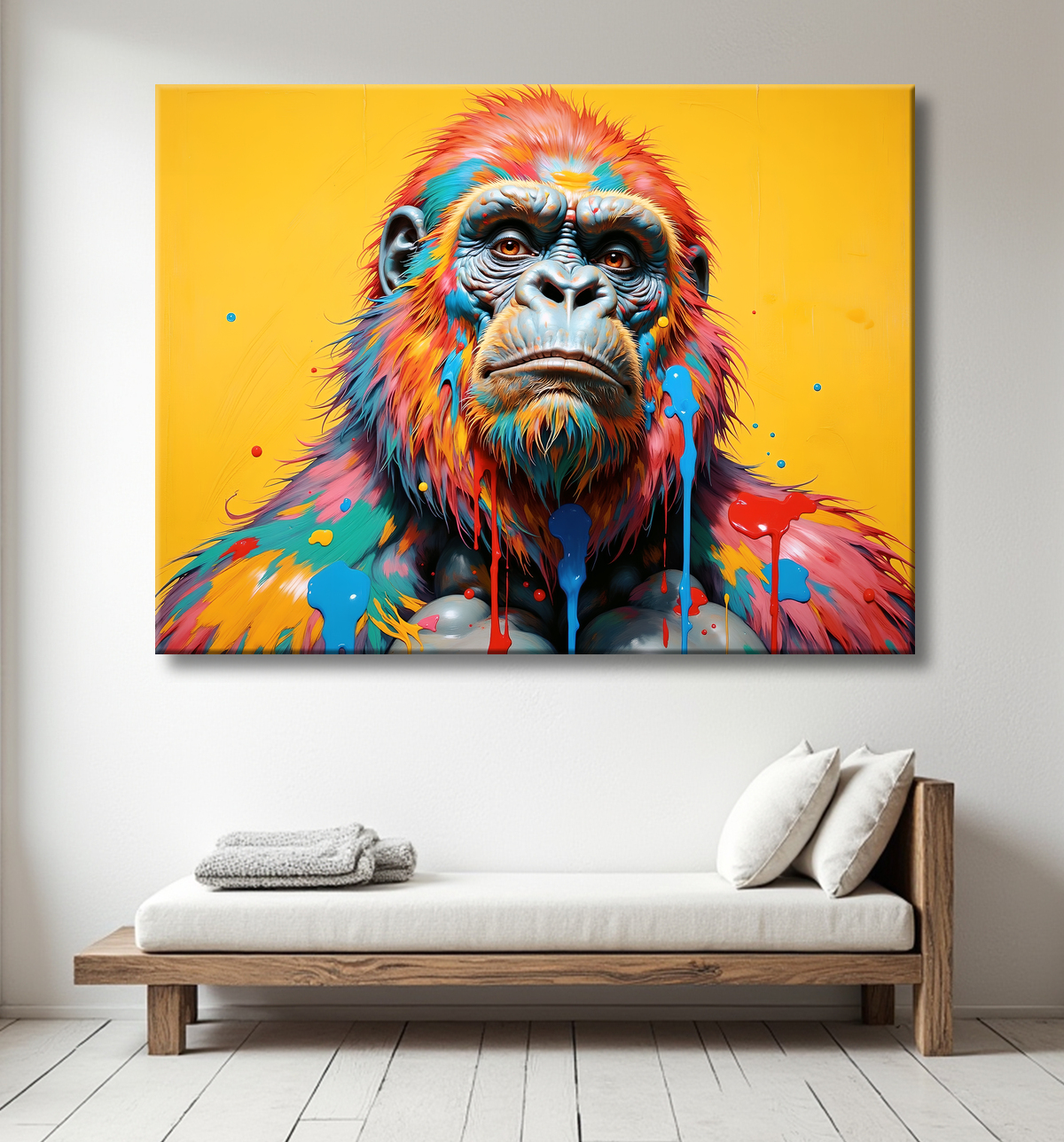 Tableau gorille pop art - Couleurs saturées et design graphique avec decor