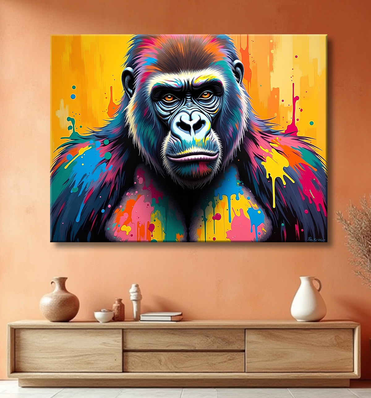 Tableau gorille pop art - Couleurs saturées et design graphique avec decor