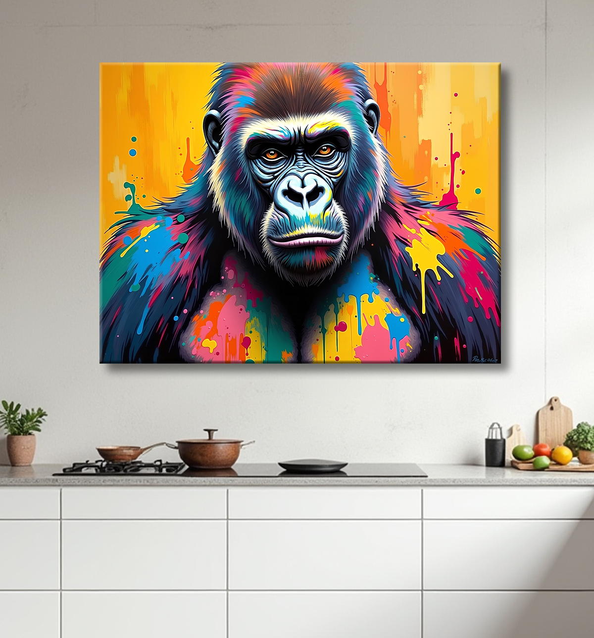 Tableau gorille pop art - Couleurs saturées et design graphique avec decor
