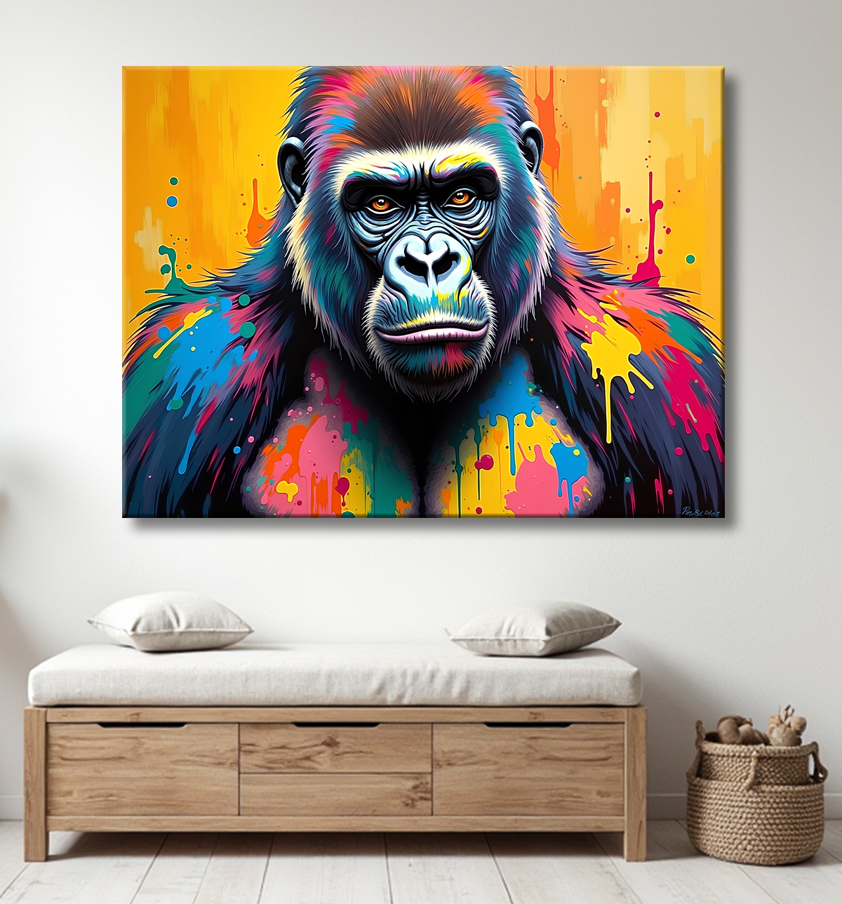Tableau gorille pop art - Couleurs saturées et design graphique avec decor