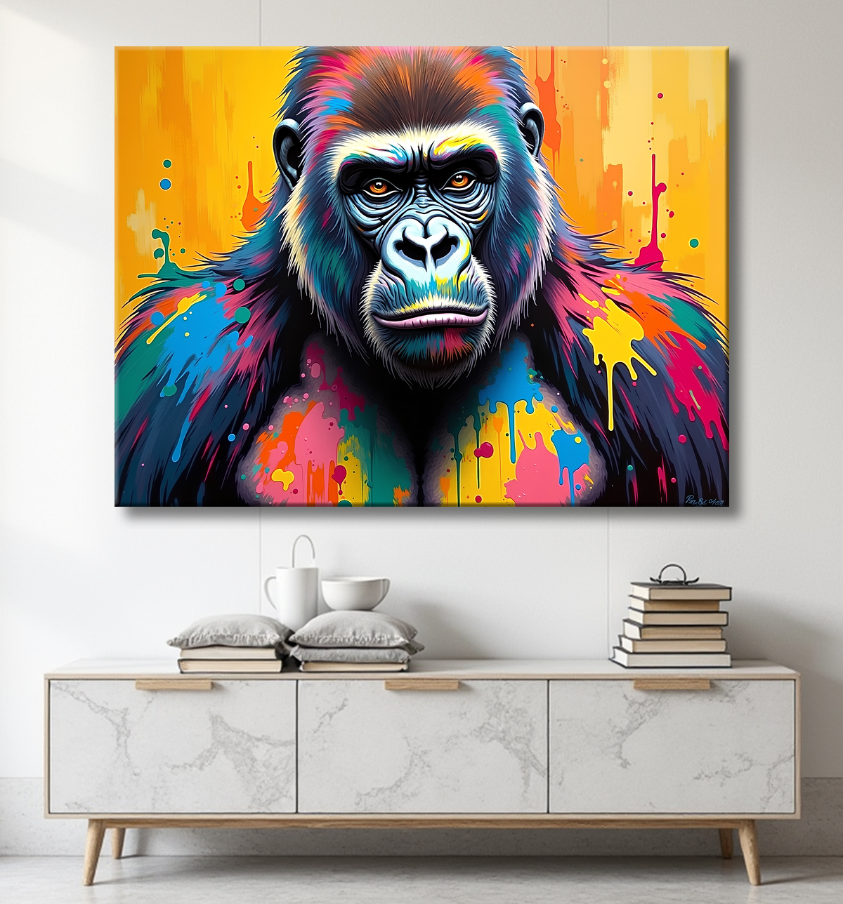 Tableau gorille pop art - Couleurs saturées et design graphique avec decor