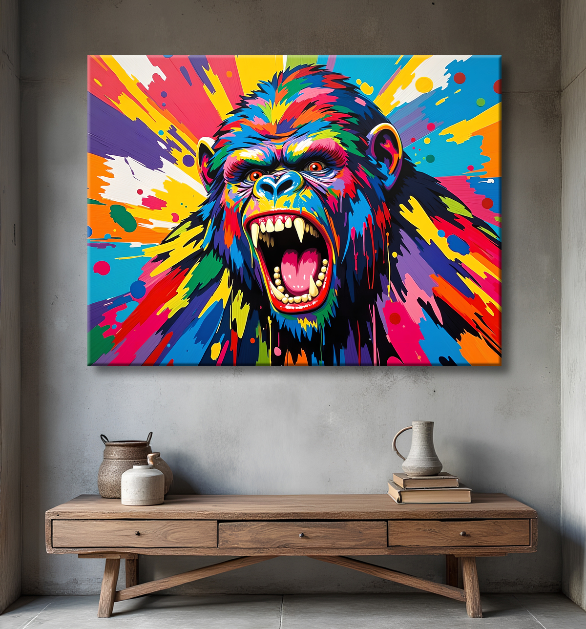 Tableau gorille pop art - Couleurs saturées et design graphique avec decor