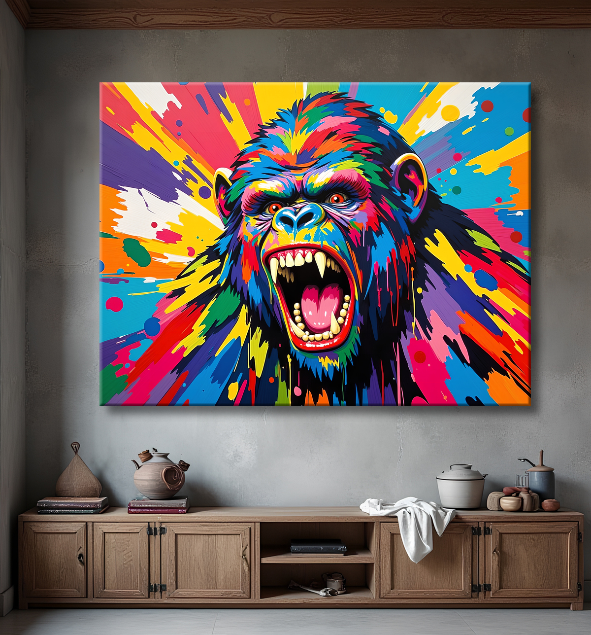 Tableau gorille pop art - Couleurs saturées et design graphique avec decor