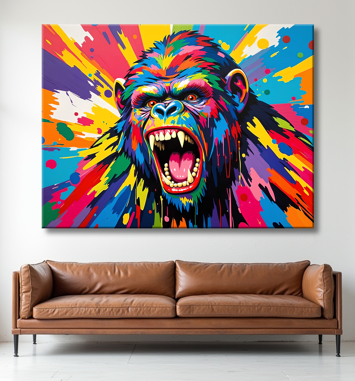 Tableau gorille pop art - Couleurs saturées et design graphique avec decor